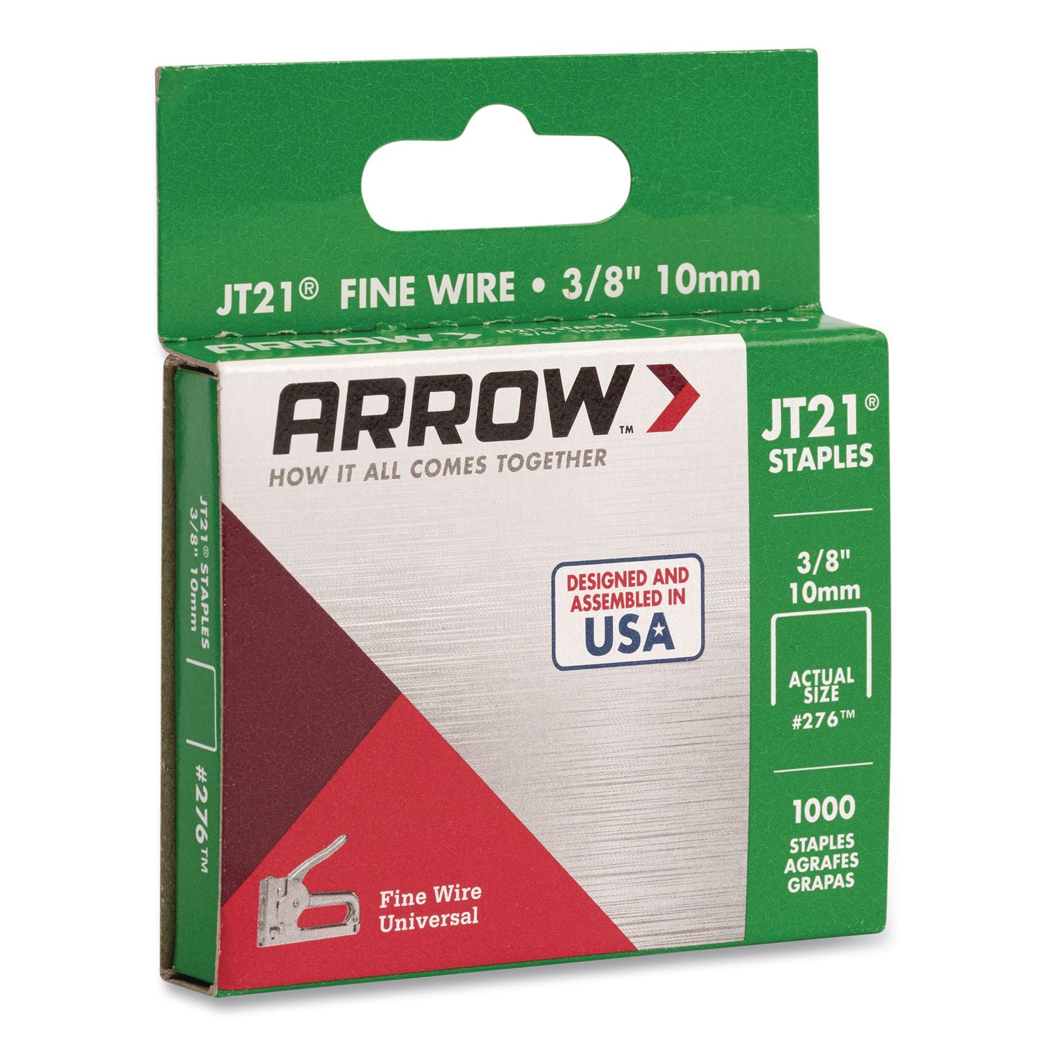 JT21 Standard Staples, 0.38" Leg, 0.44" Crown, Silver, 1, 000/Box