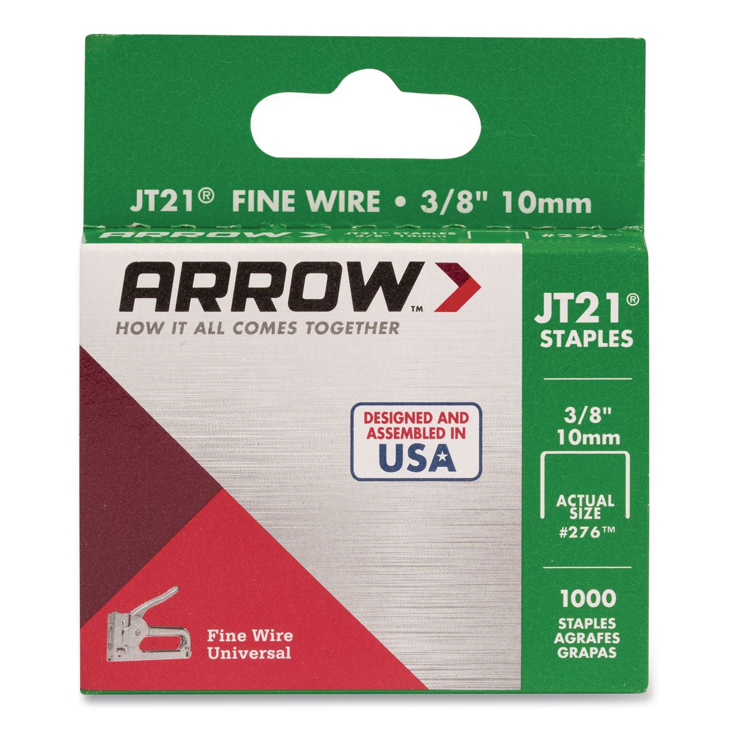 JT21 Standard Staples, 0.38" Leg, 0.44" Crown, Silver, 1, 000/Box