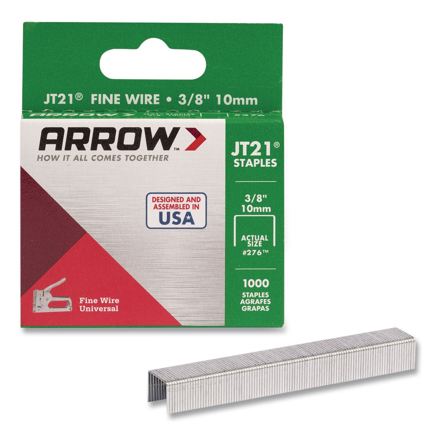 JT21 Standard Staples, 0.38" Leg, 0.44" Crown, Silver, 1, 000/Box