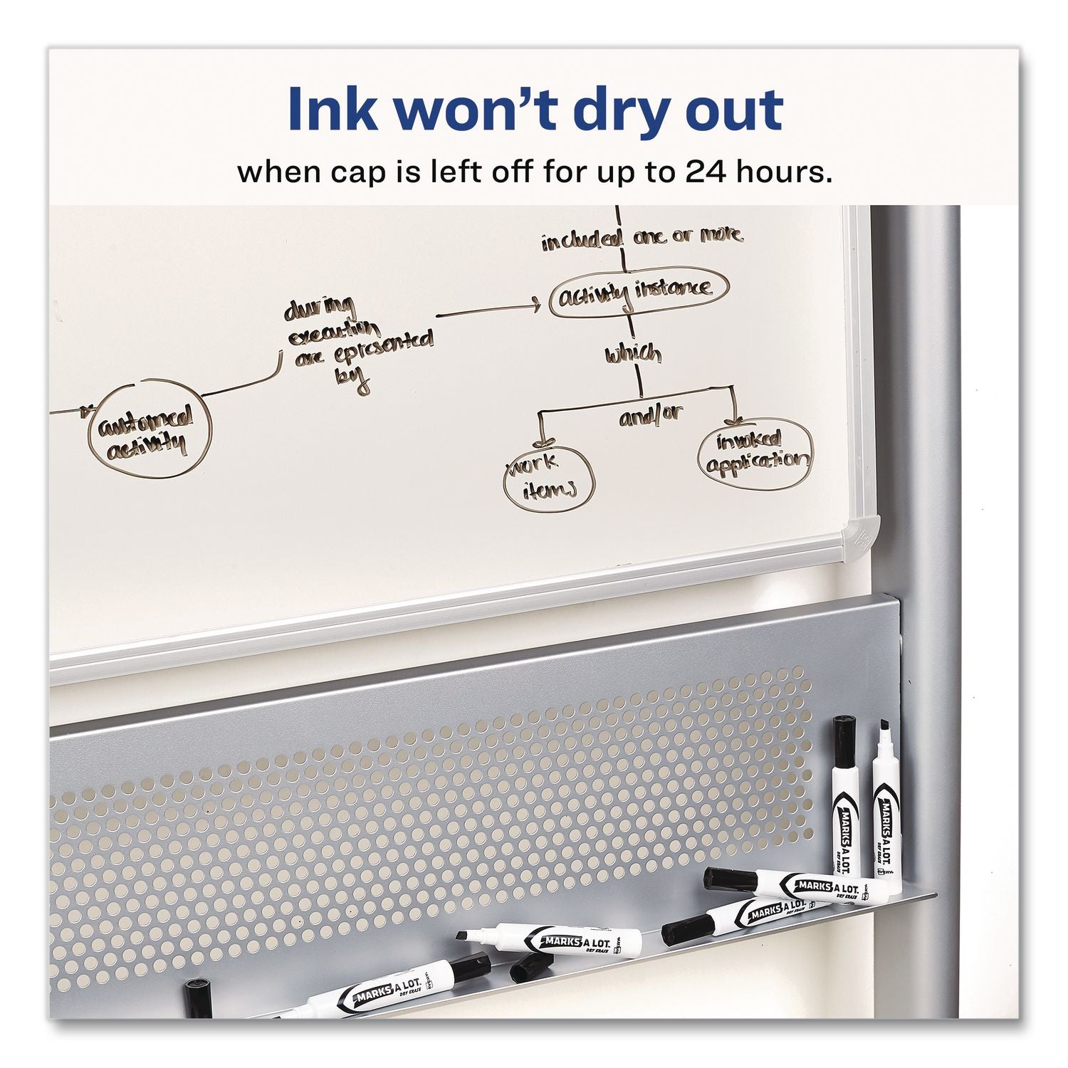 MARKS A LOT Desk-Style Dry Erase Markers, Broad Chisel Tip, Blue, Dozen