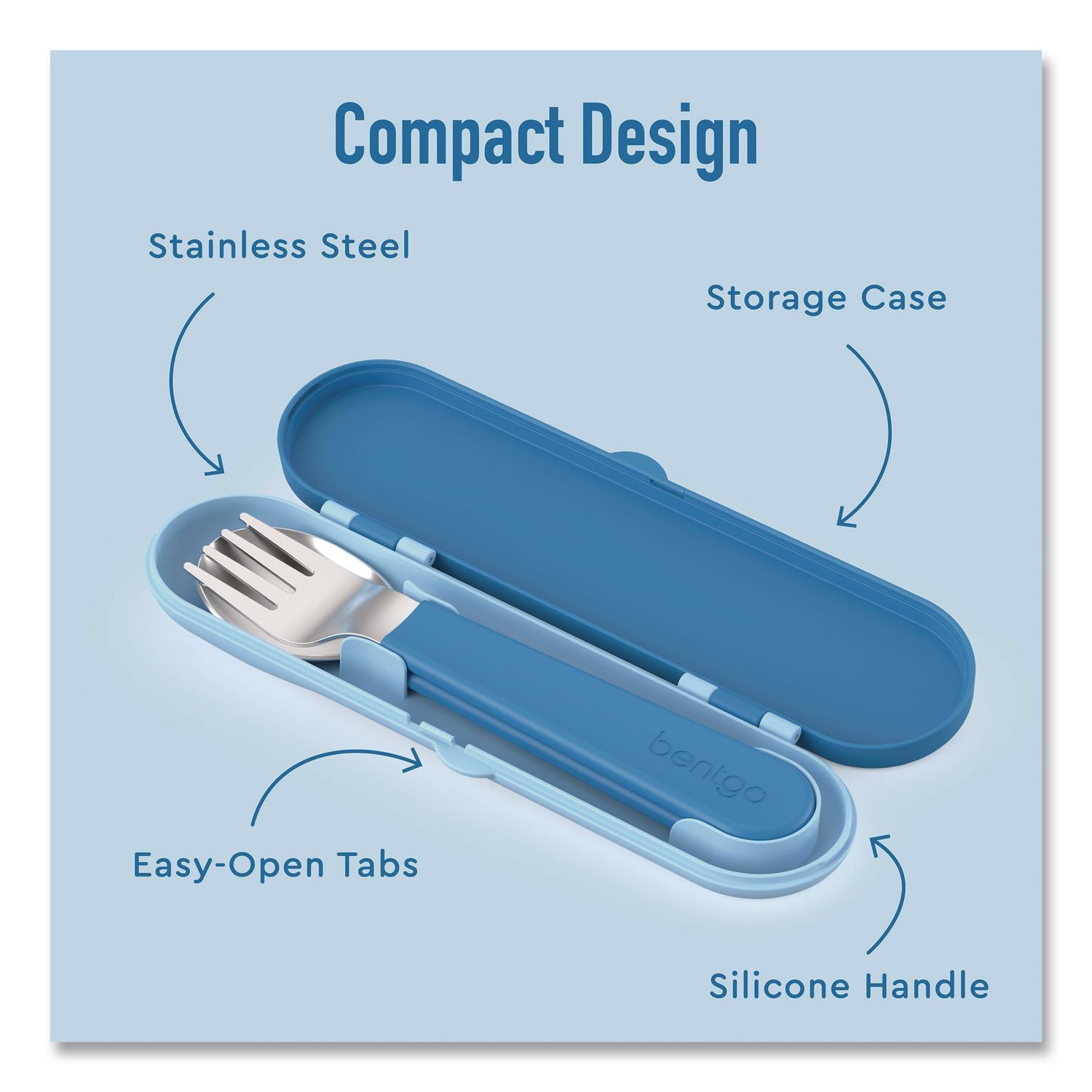 Kids Stainless Steel Utensils, 5.7 Fork, 5.8 Spoon, 2 X 6 Case, Stainless Steel/Silicone, Blue