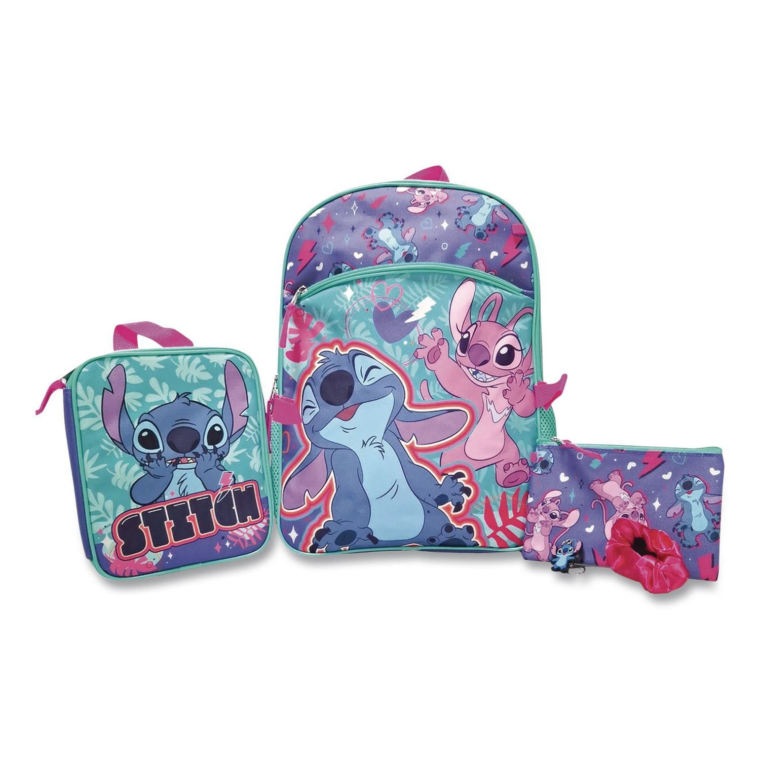 Stitch And Angel 5-Piece Backpack Set, 12 X 5 X 16, Multicolor