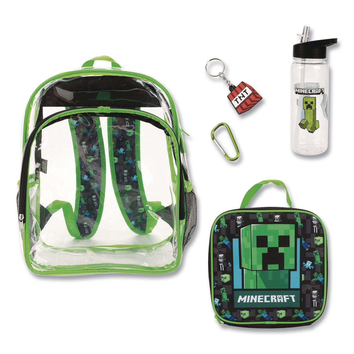 Minecraft Clear 5-Piece Backpack Set, 12 X 5 X 16, Clear/Multicolor