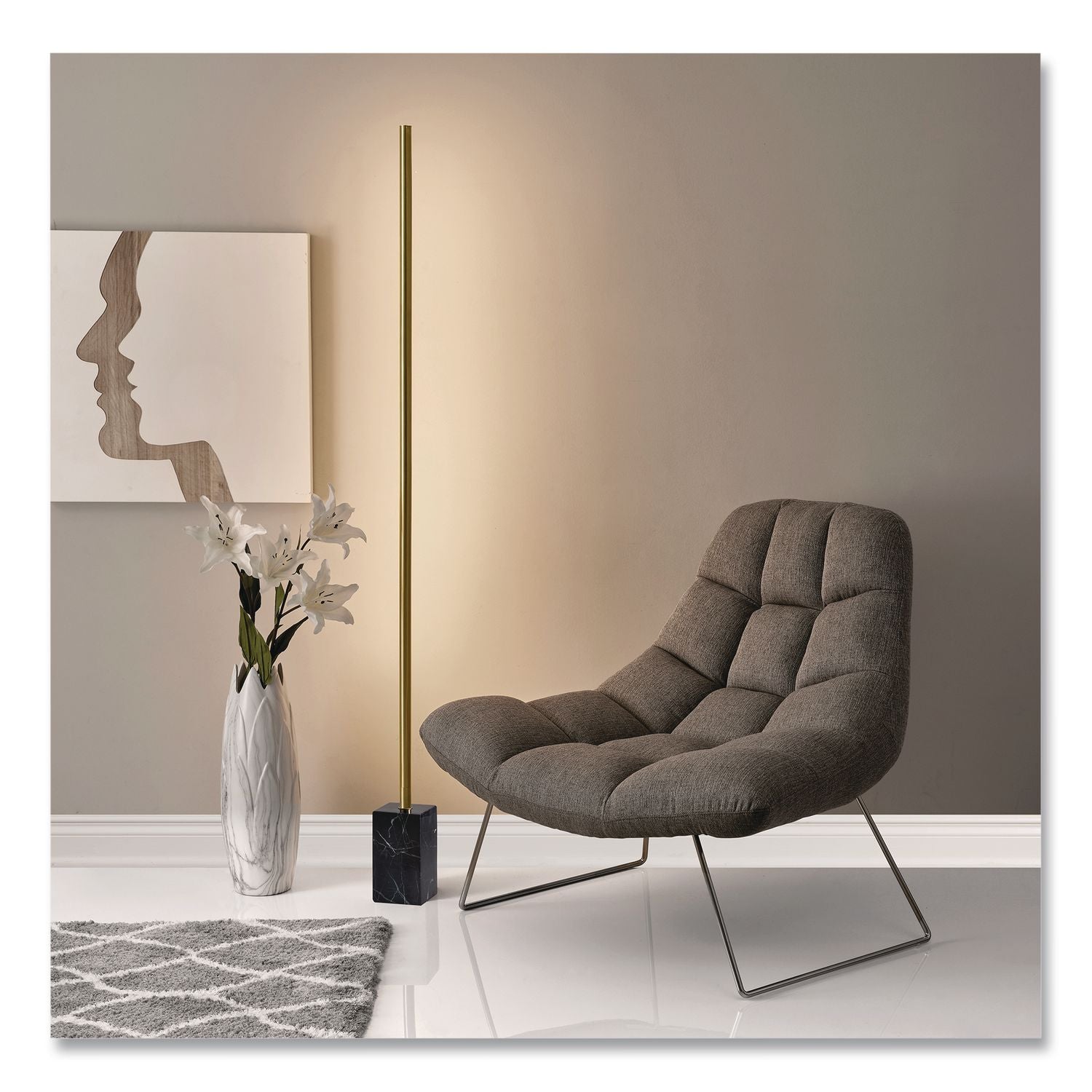 Bartlett Fabric Accent Chair, 40" X 33" X 33", Light Gray Seat, Light Gray Back, Silver Base