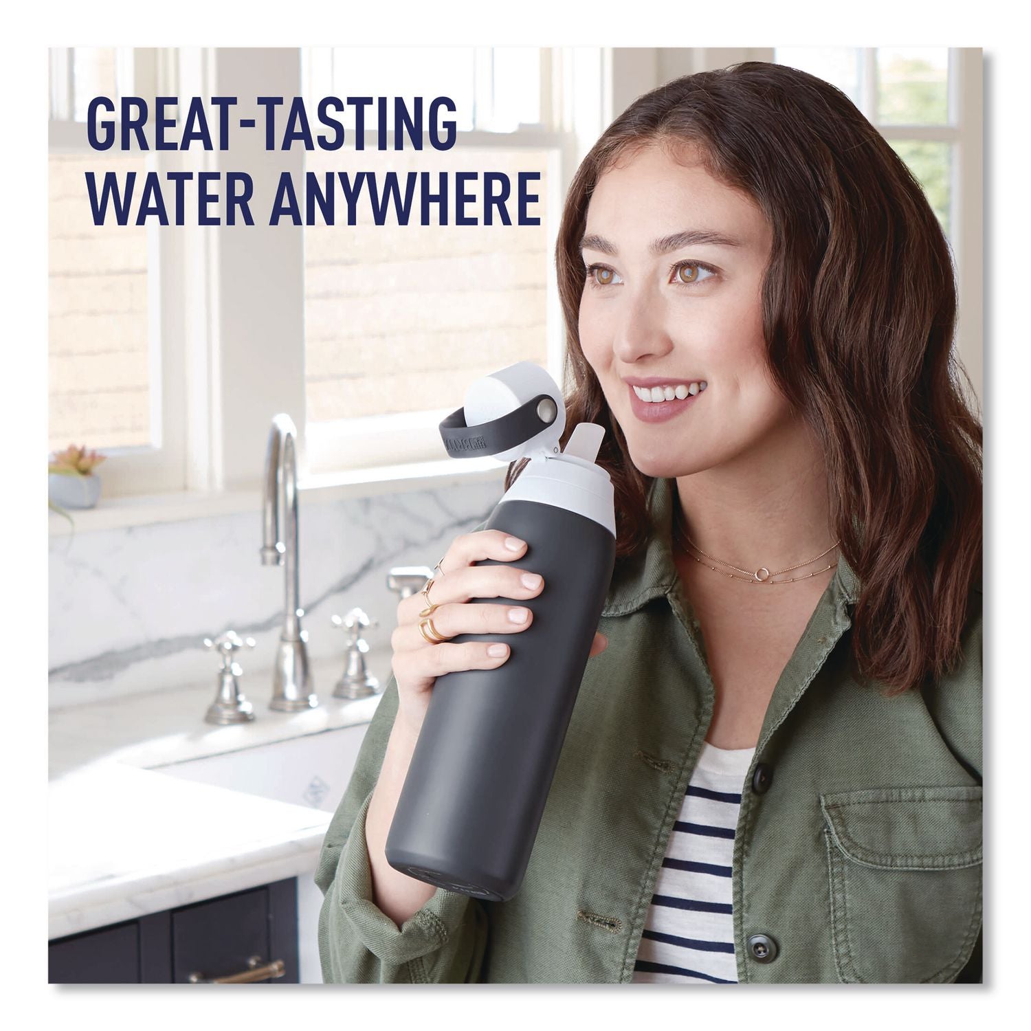Stainless Steel Filtered Water Bottle, 20 Oz, Carbon