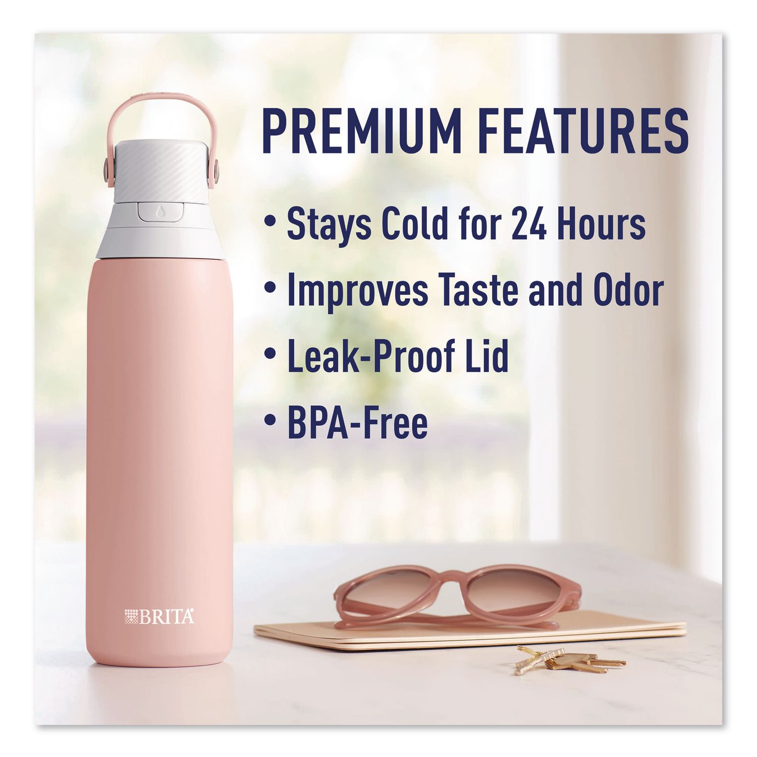 Stainless Steel Filtered Water Bottle, 20 Oz, Rose