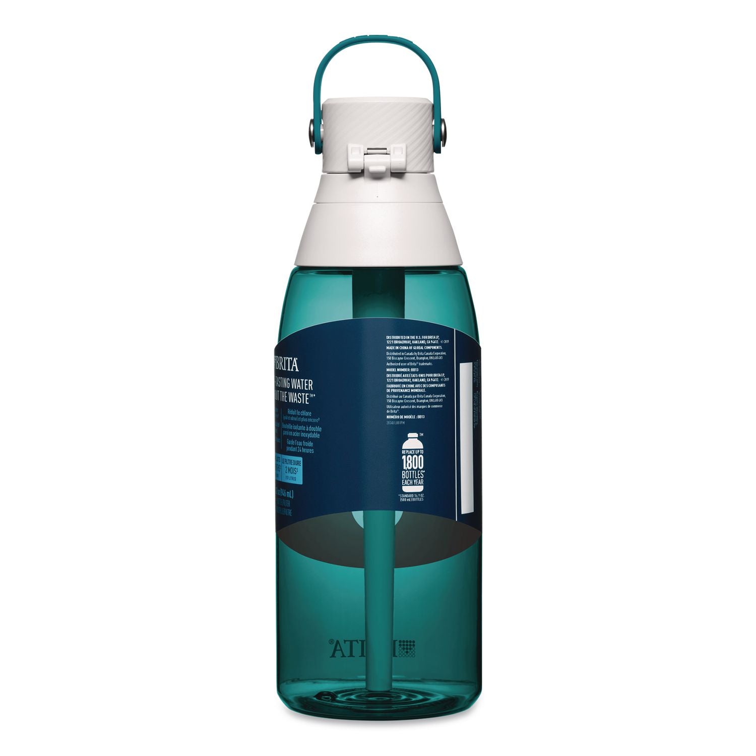 Plastic Filtered Water Bottle, 36 Oz, Sea Glass