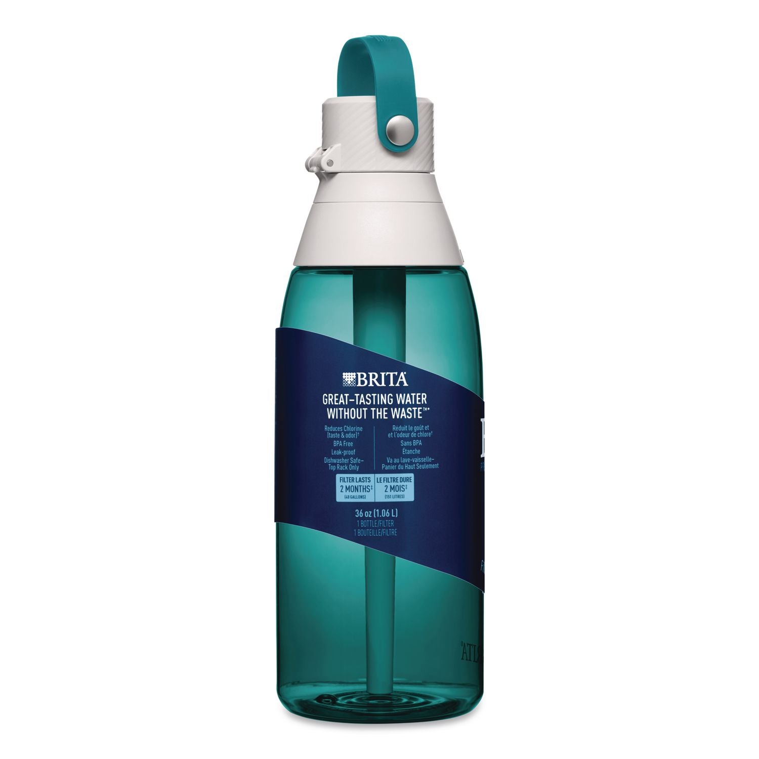 Plastic Filtered Water Bottle, 36 Oz, Sea Glass