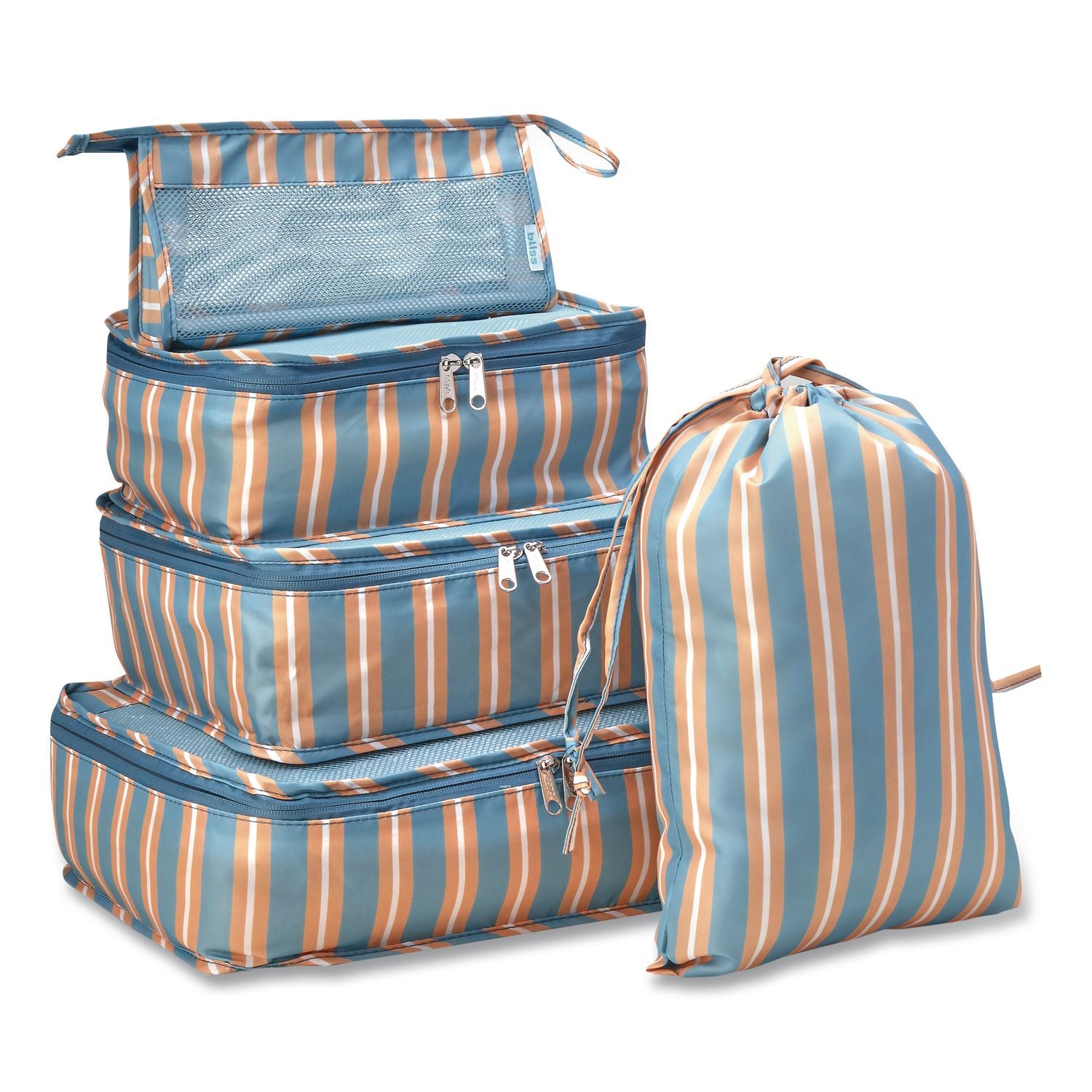 Five-Piece Packing Cube Set, Assorted Sizes, Multicolor Stripe