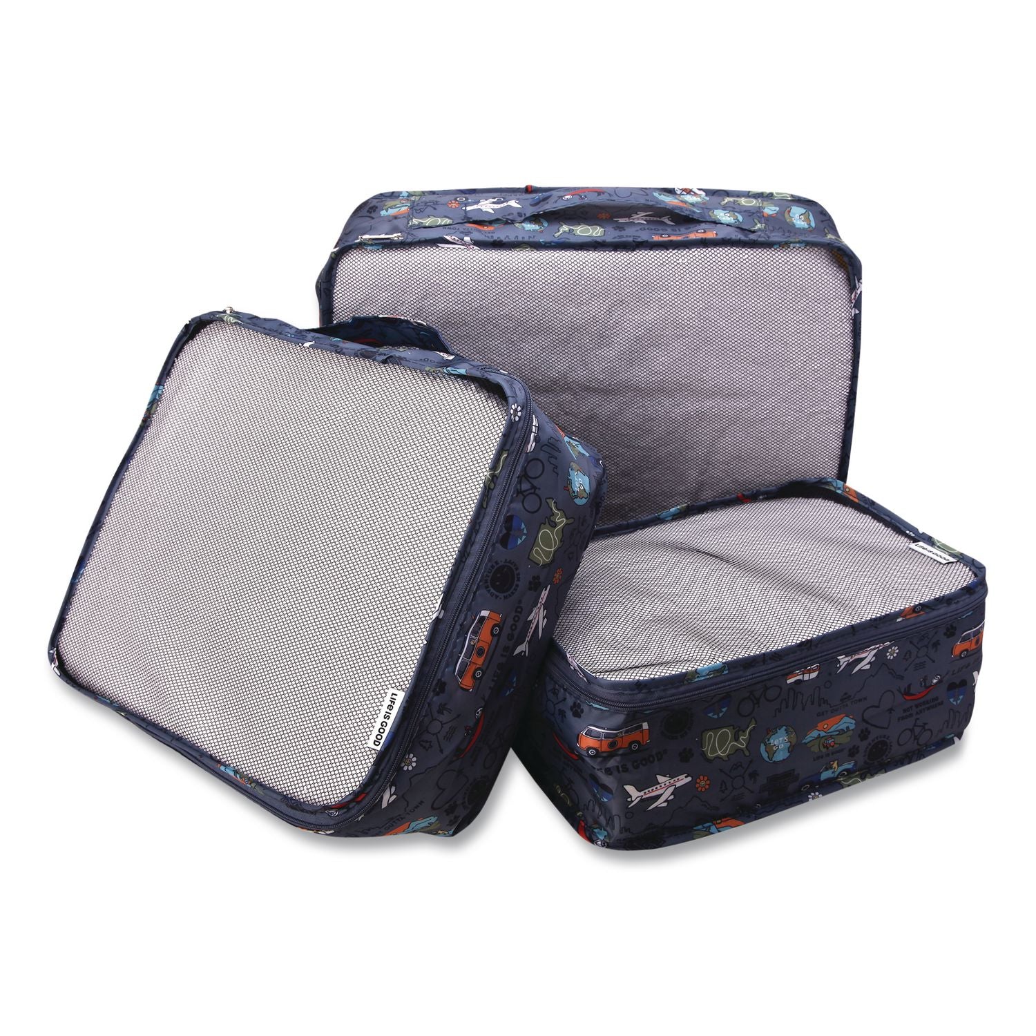 Six-Piece Packing Cube Set, 3 Cubes And 3 Pouches, Assorted Sizes, Multicolor