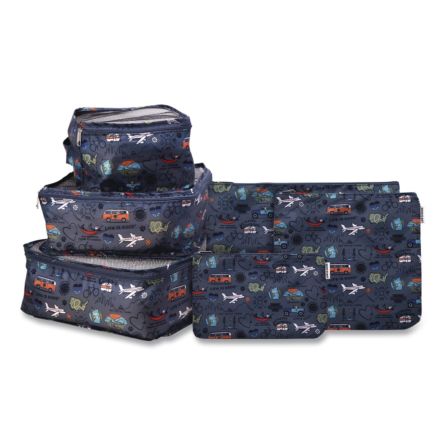 Six-Piece Packing Cube Set, 3 Cubes And 3 Pouches, Assorted Sizes, Multicolor