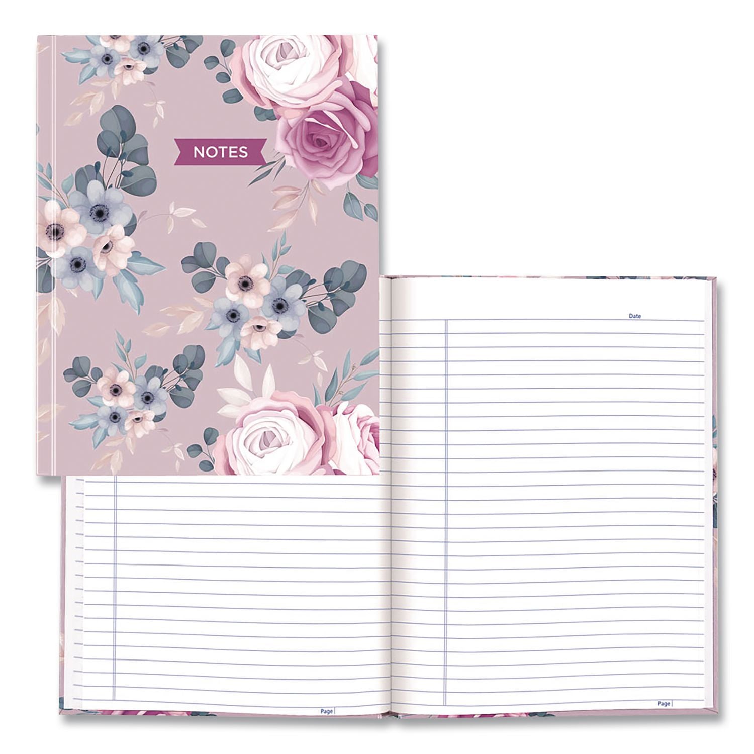 Fashion Hard Cover Notebook, 1-Subject, Medium/College Rule, Lavender Floral Cover, (96) 9.25 X 7.25 Sheets