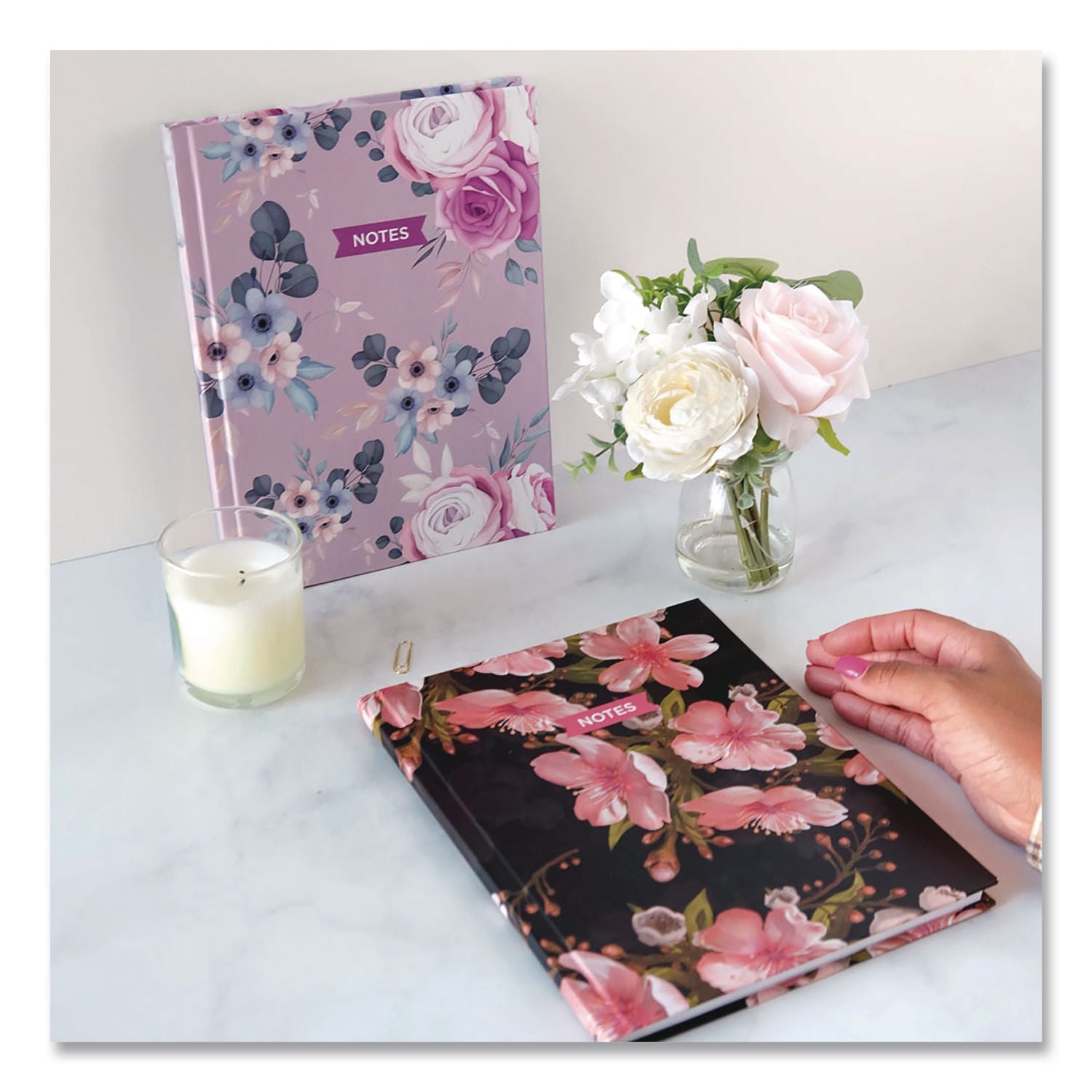Fashion Hard Cover Notebook, 1-Subject, Medium/College Rule, Lavender Floral Cover, (96) 9.25 X 7.25 Sheets