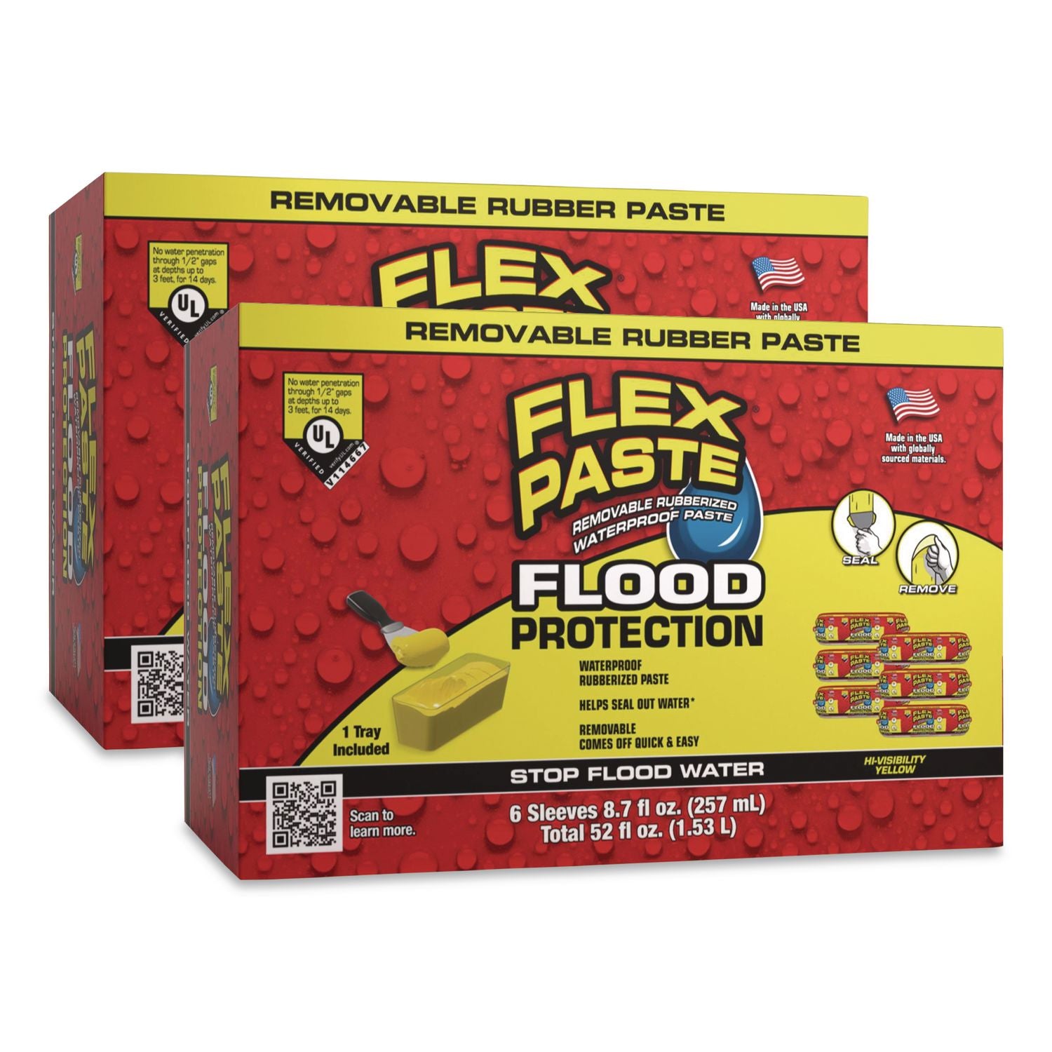 Flex Paste Flood Protection Paste, (6) 8.7 Oz Sleeves With Tray/Pack, Dries Yellow, 2 Packs/Carton