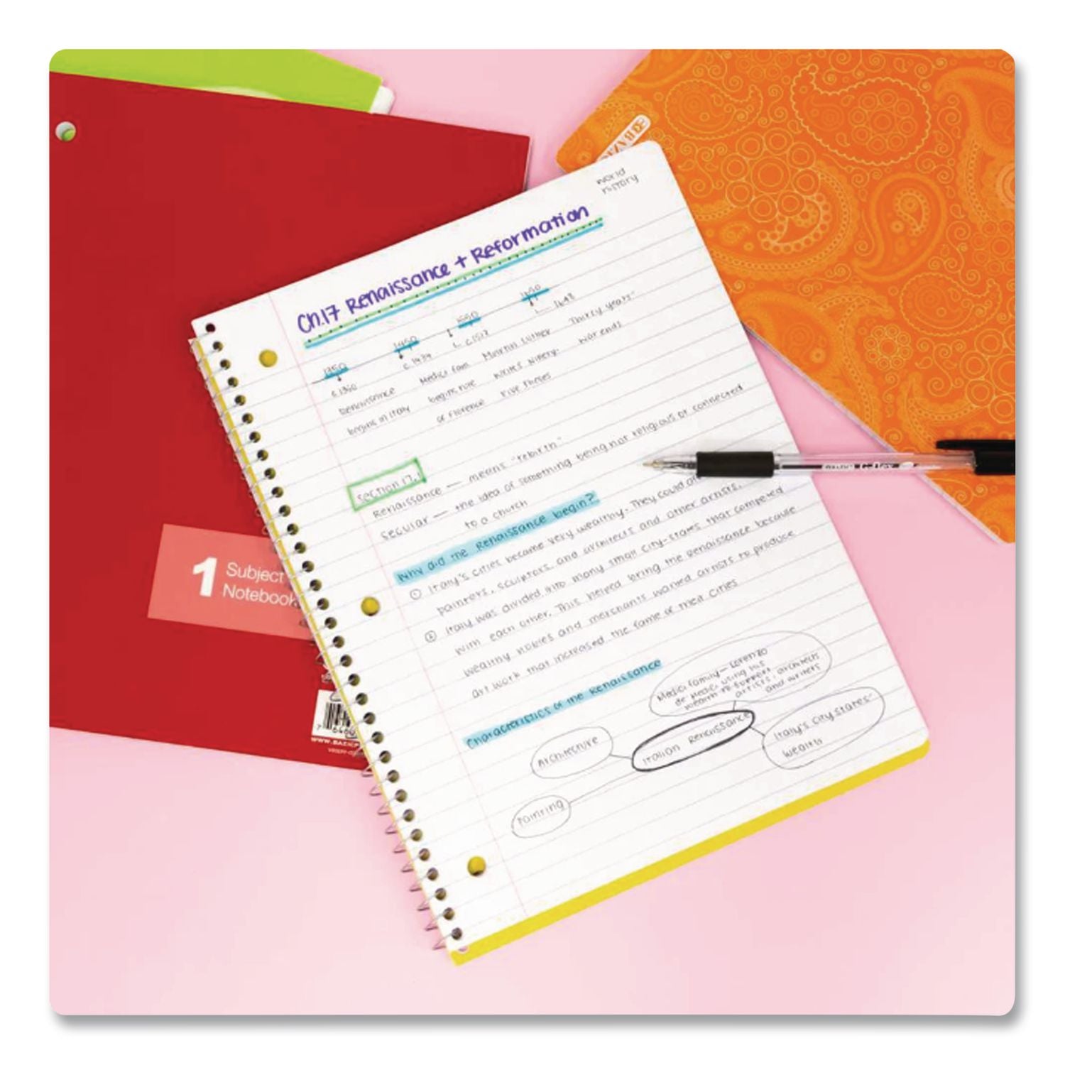 Spiral Notebooks, 1-Subject, Medium/College Rule, Randomly Assorted Cover Color, (70) 10.5 X 8 Sheets