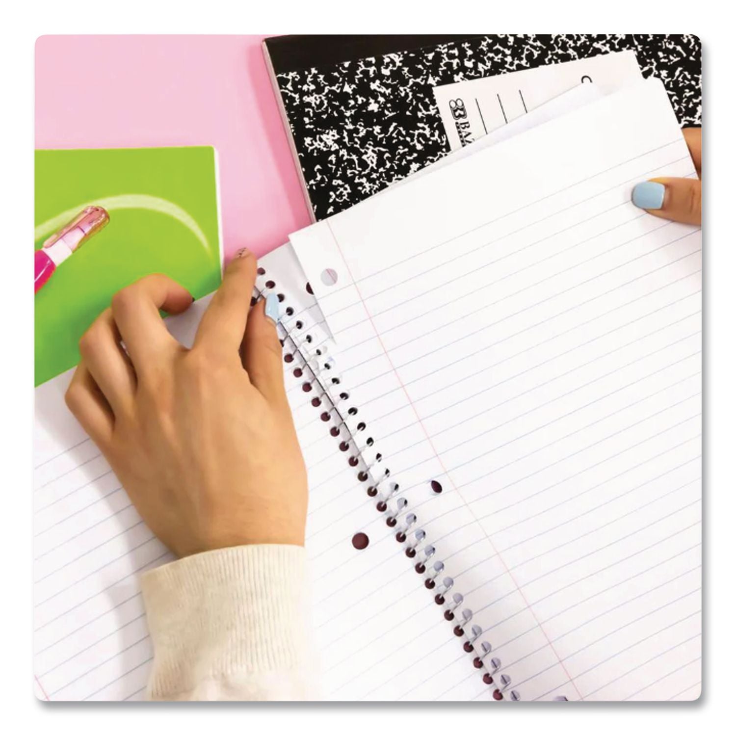 Spiral Notebooks, 1-Subject, Wide Rule, Assorted Color Covers, (70) 10.5 X 8 Sheets, 24/Carton