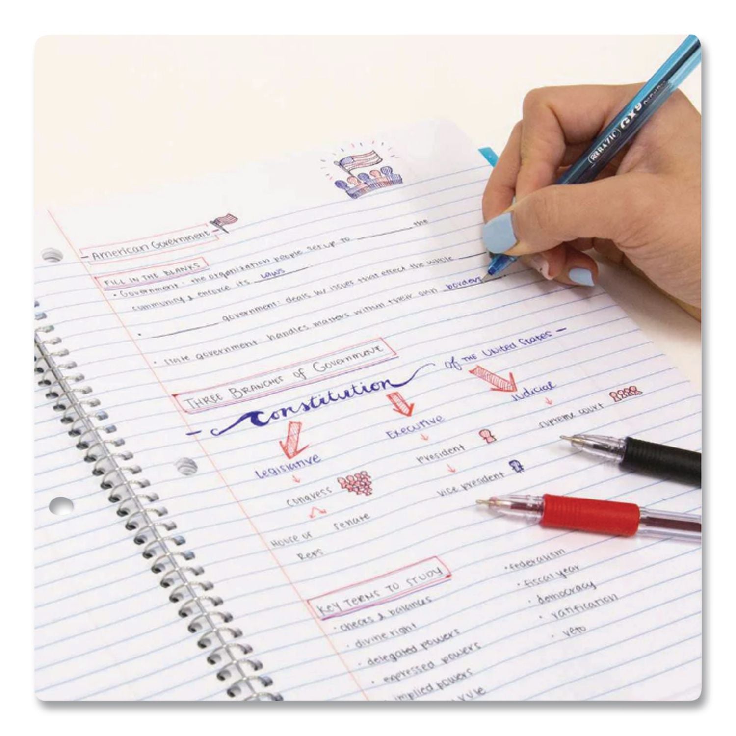 Spiral Notebooks, 1-Subject, Wide Rule, Assorted Color Covers, (70) 10.5 X 8 Sheets, 24/Carton