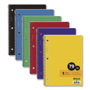 Spiral Notebooks, 1-Subject, Wide Rule, Assorted Color Covers, (70) 10.5 X 8 Sheets, 24/Carton