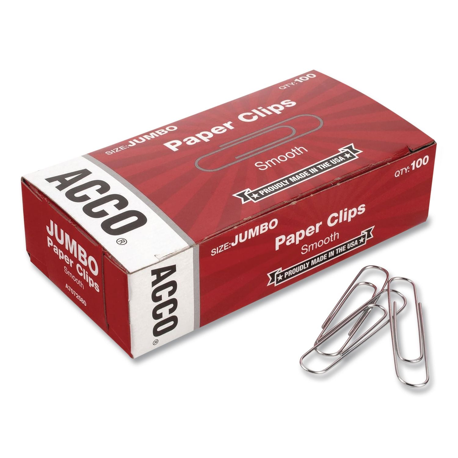 Paper Clips, #1, Smooth, Silver, 100 Clips/Box
