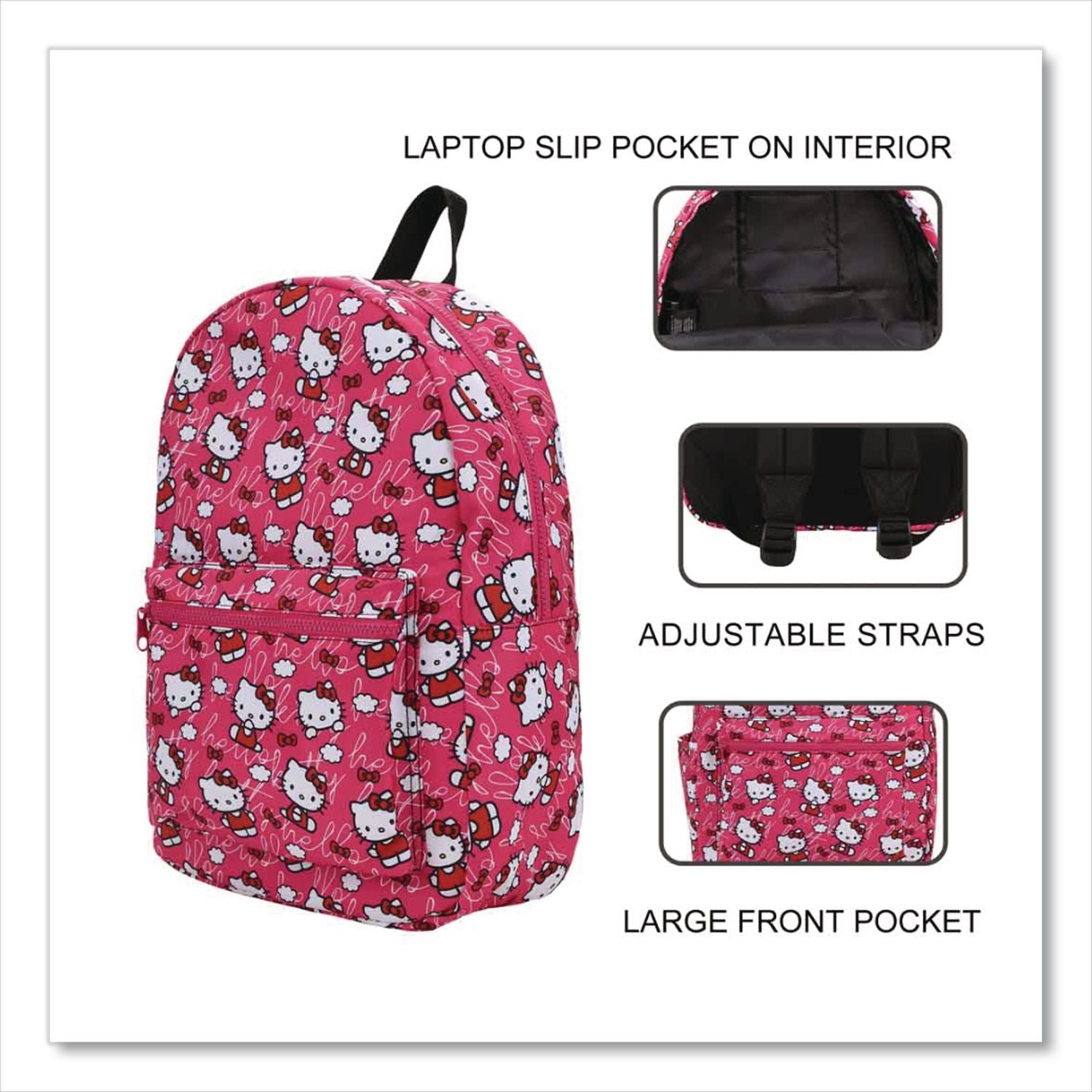 Hello Kitty Travel Backpack, Fits Devices Up To 15", 12 X 7 X 16.5, Multicolor
