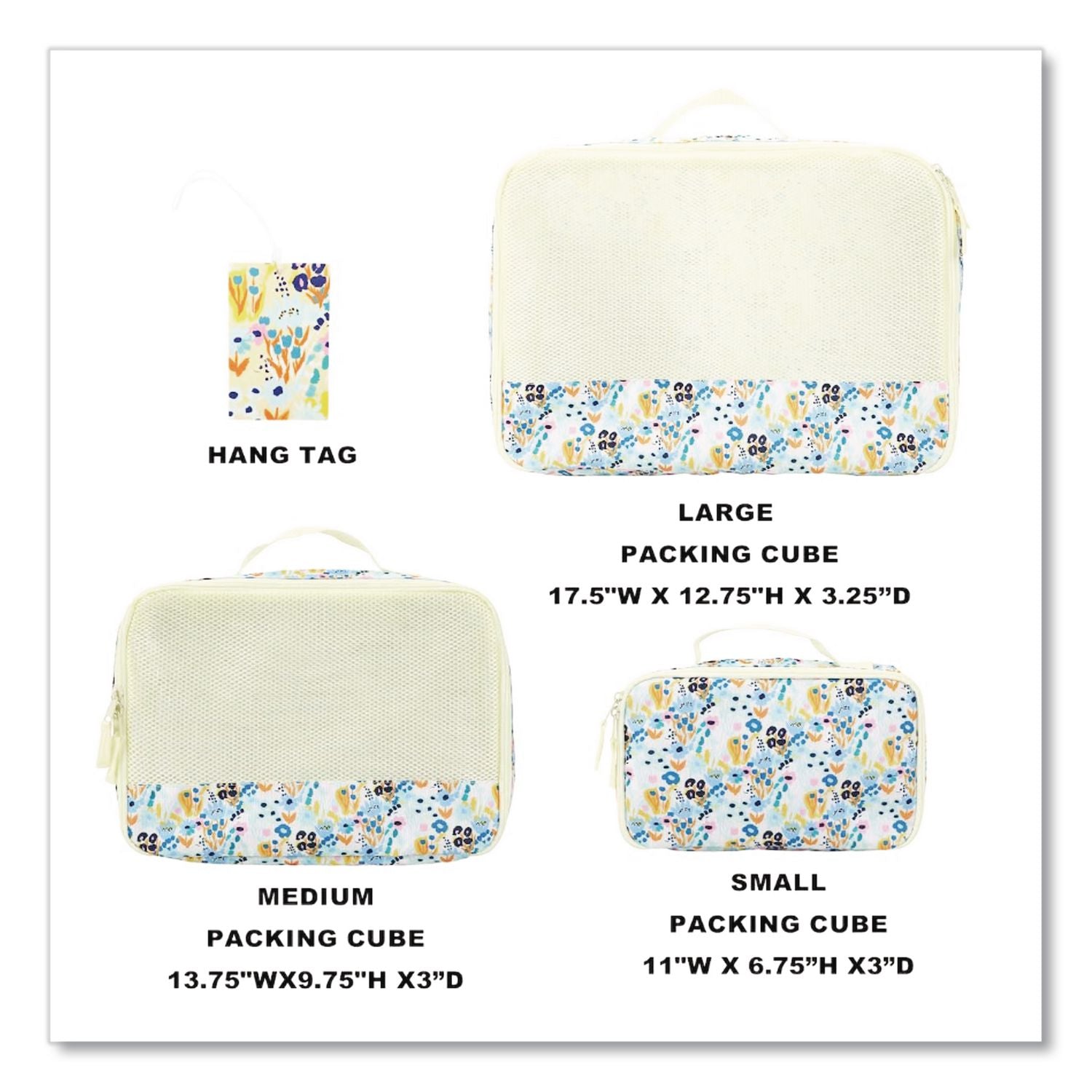 Floral Print Four-Piece Packing Cube Set, Assorted Sizes
