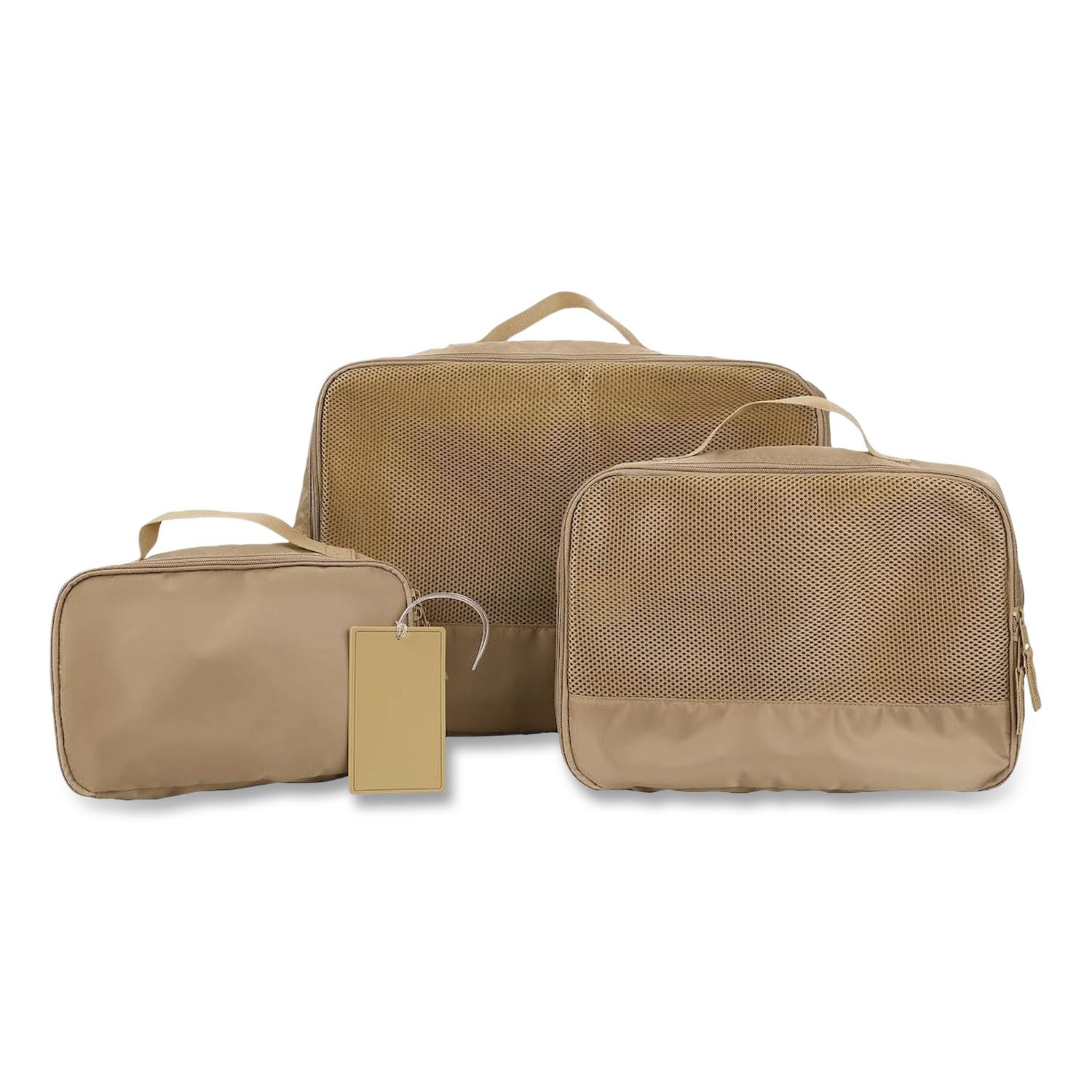 Four-Piece Packing Cube Set, Assorted Sizes, Light Brown