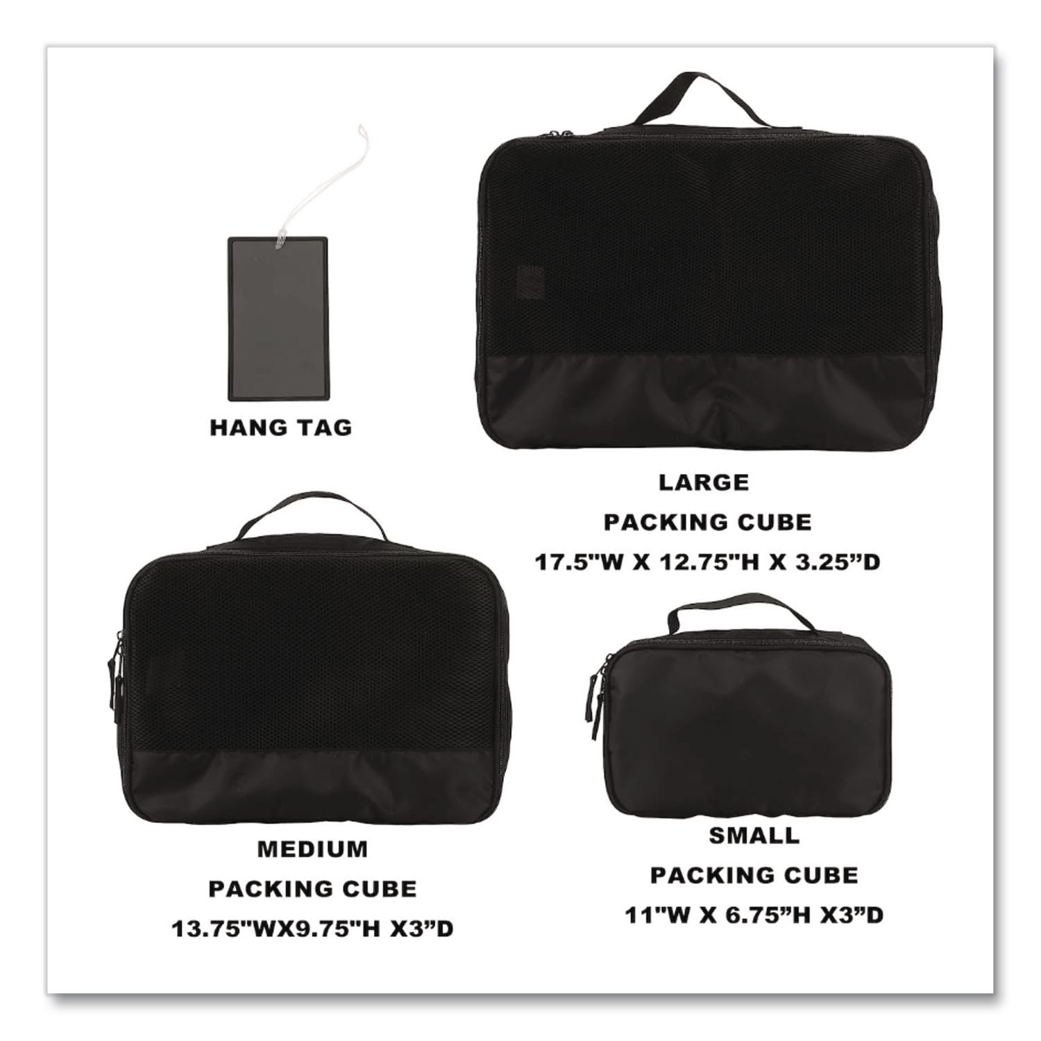 Four-Piece Packing Cube Set, Assorted Sizes, Black