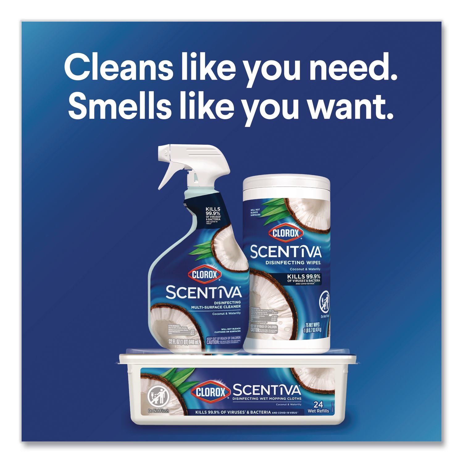 Scentiva Bleach Free Cleaning Wipes, 7.25 X 7, Coconut And Waterlilly, 75/Canister