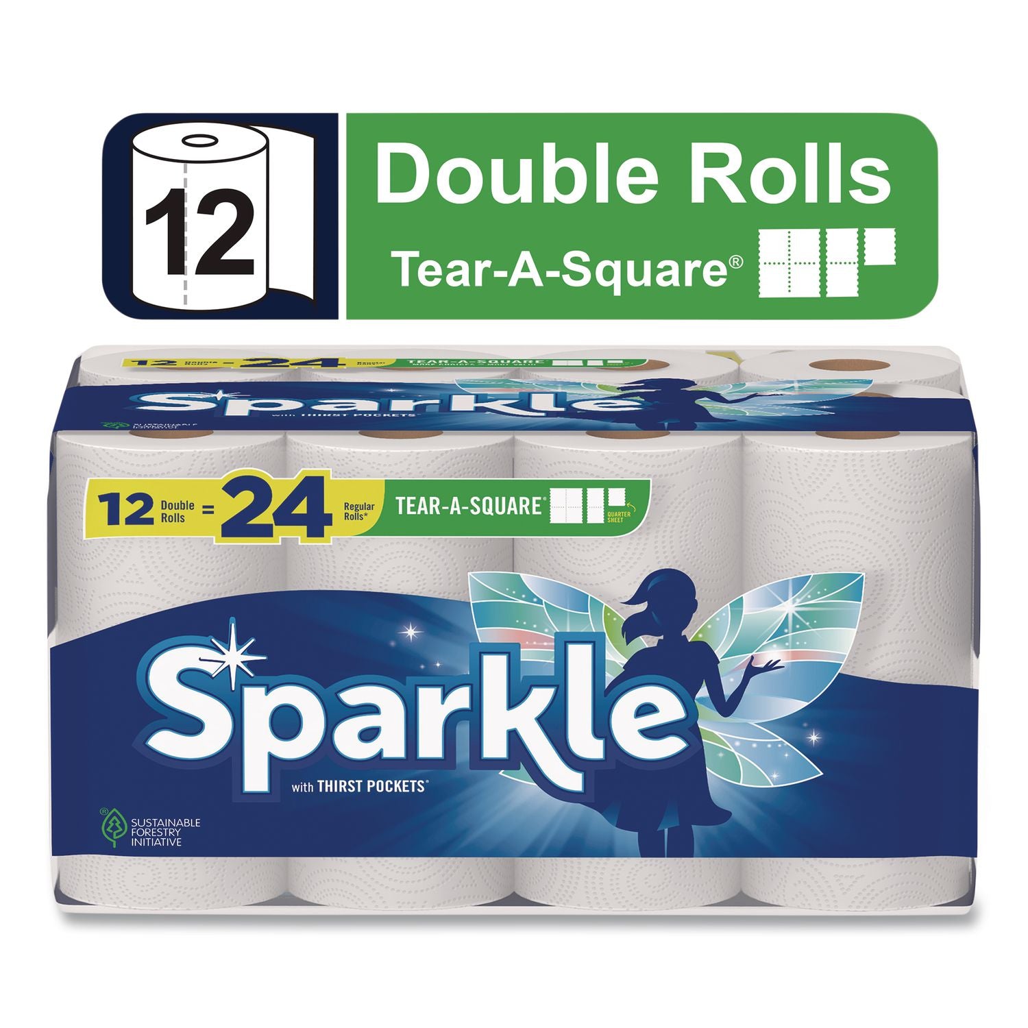 Tear-A-Square Double Roll Paper Towels, 2-Ply, 110 Sheets/Roll, 12 Rolls/Pack