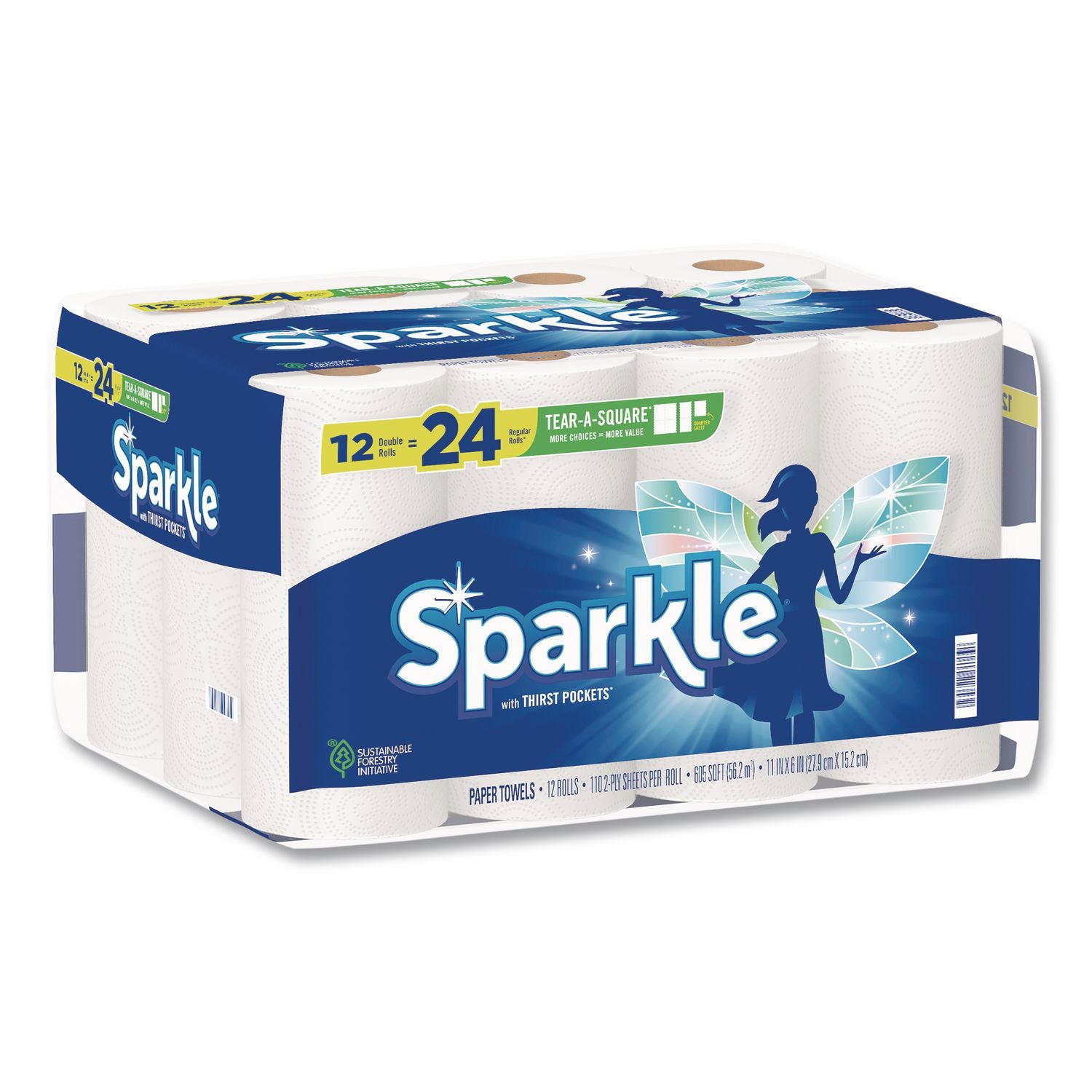Tear-A-Square Double Roll Paper Towels, 2-Ply, 110 Sheets/Roll, 12 Rolls/Pack