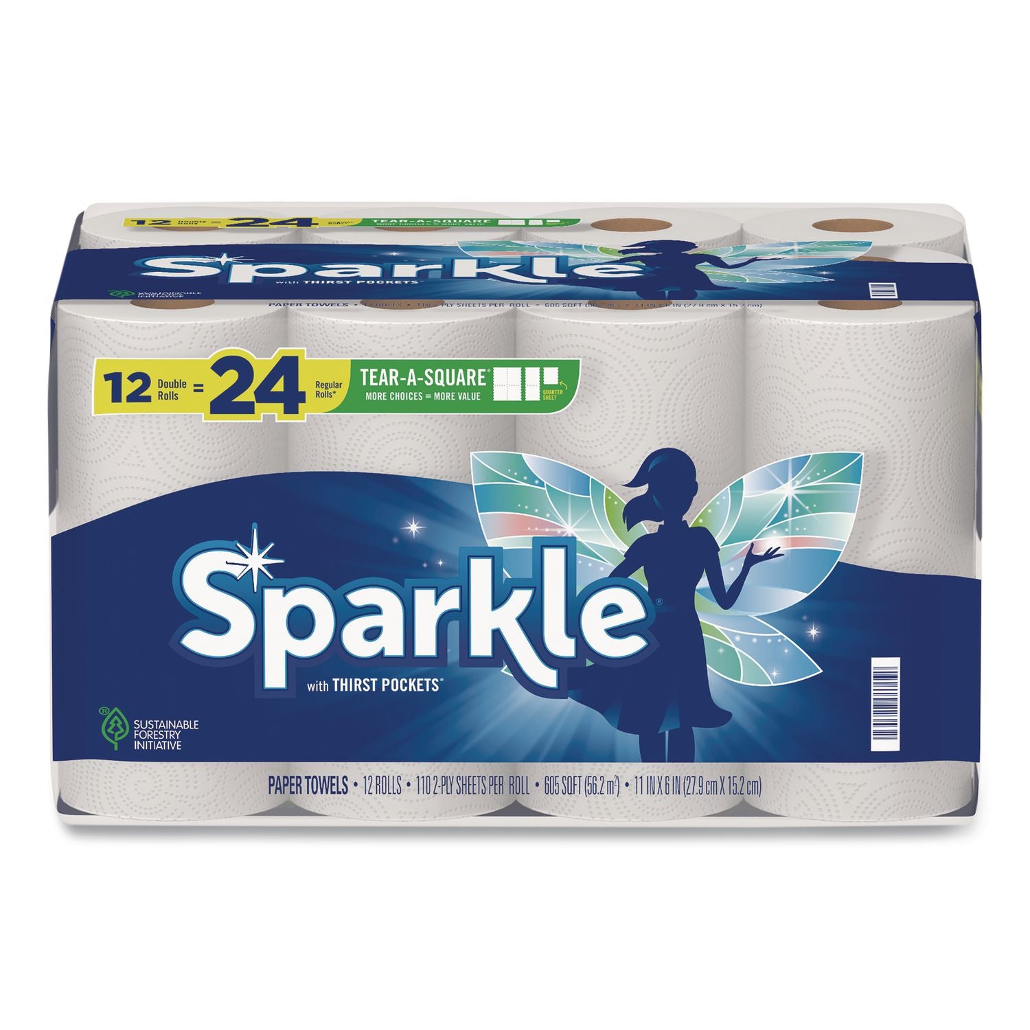 Tear-A-Square Double Roll Paper Towels, 2-Ply, 110 Sheets/Roll, 12 Rolls/Pack