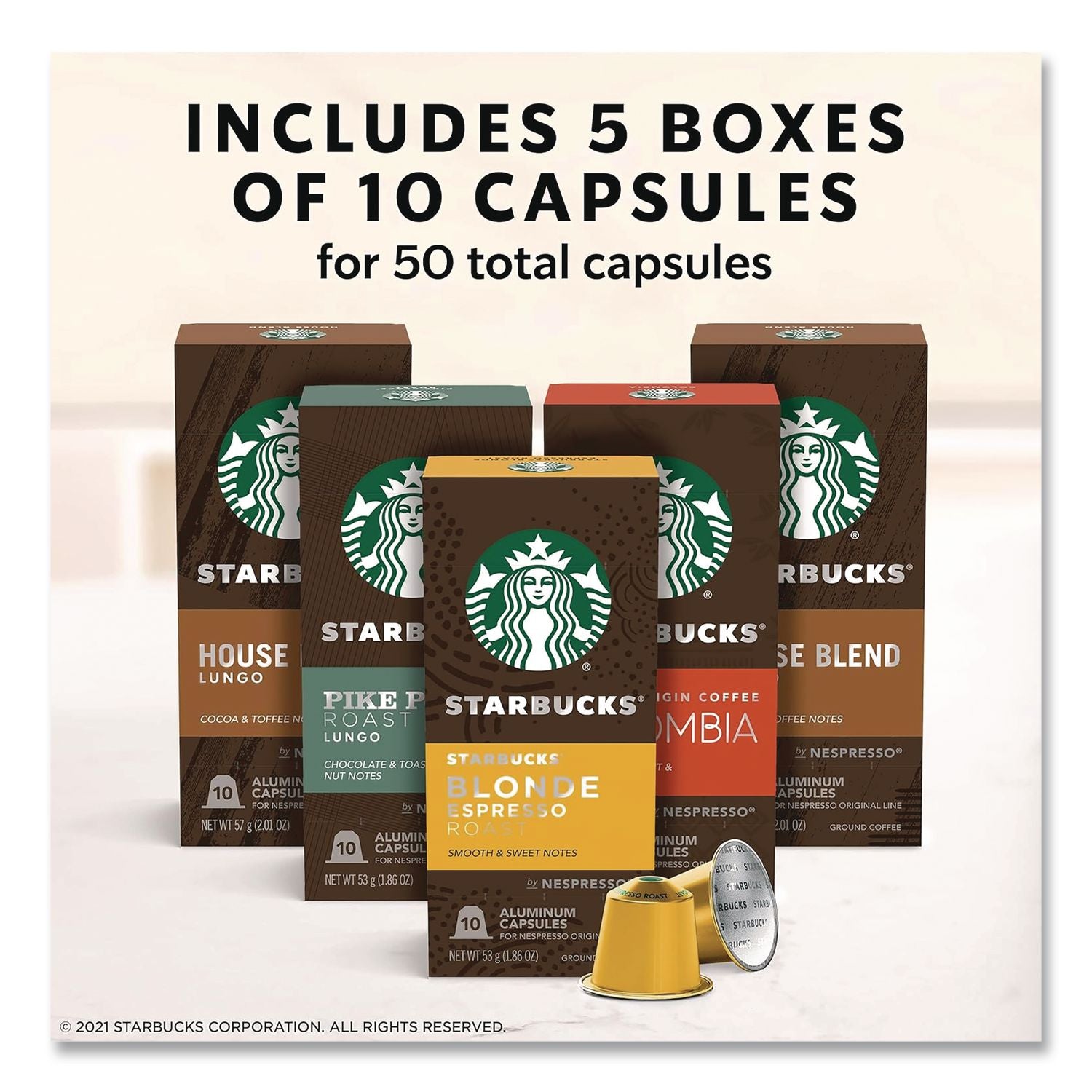 Original Line Variety Pack, Blonde Espresso/Columbia/House Blend/Pike Place Original Pods, 50/Box