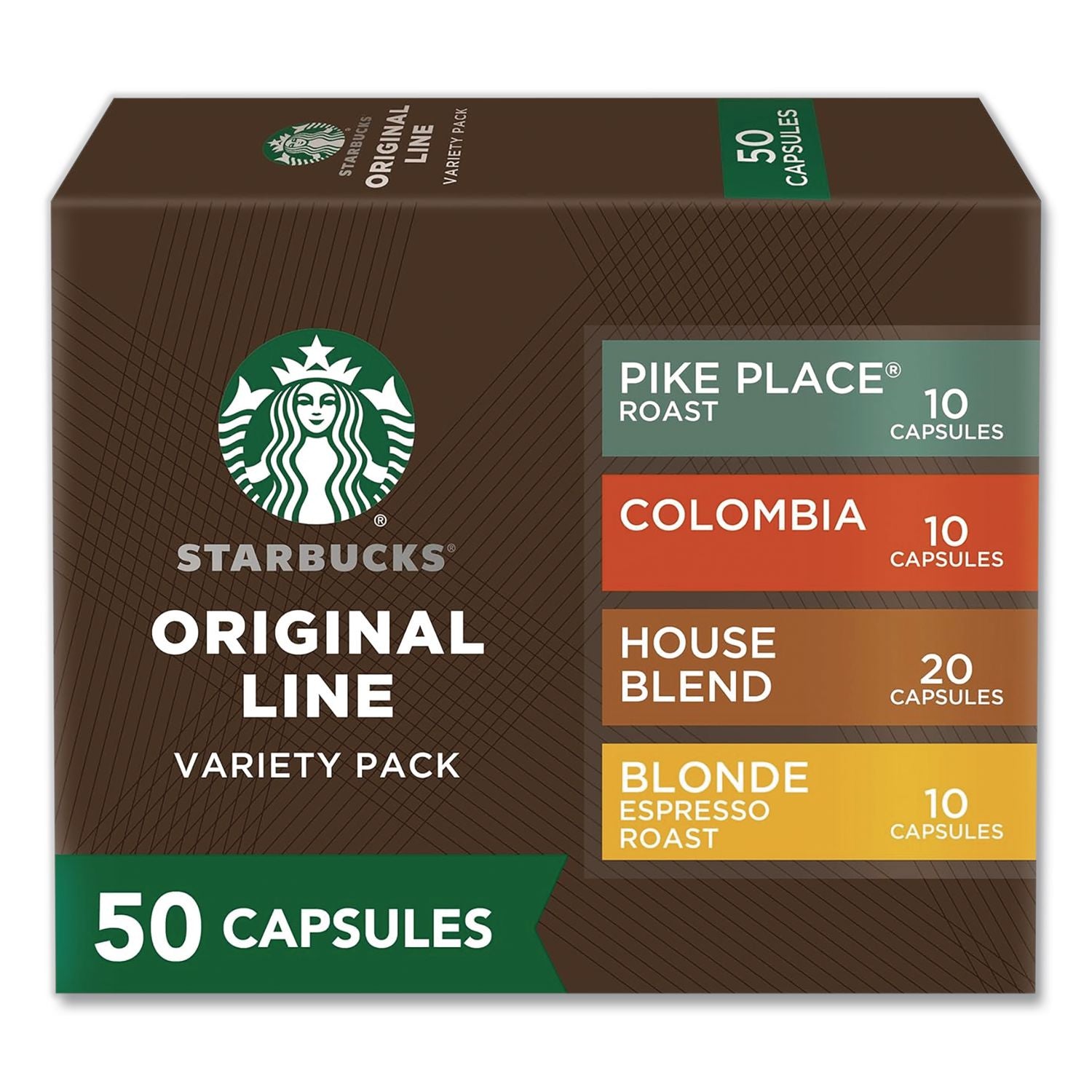 Original Line Variety Pack, Blonde Espresso/Columbia/House Blend/Pike Place Original Pods, 50/Box