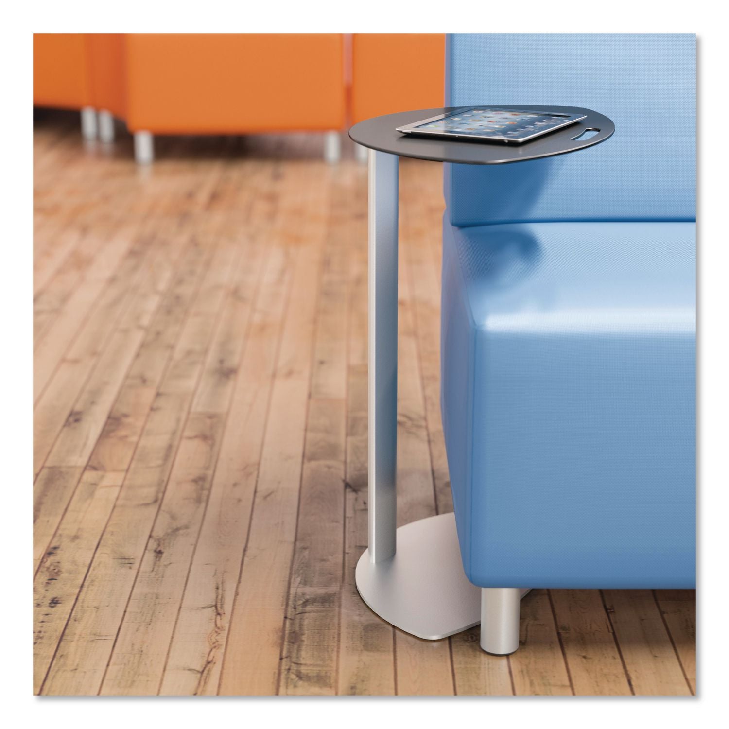 Tablet Side Table, 19.5" X 13.9" X 25.8", Steel Plate, Black Top, Platinum Base