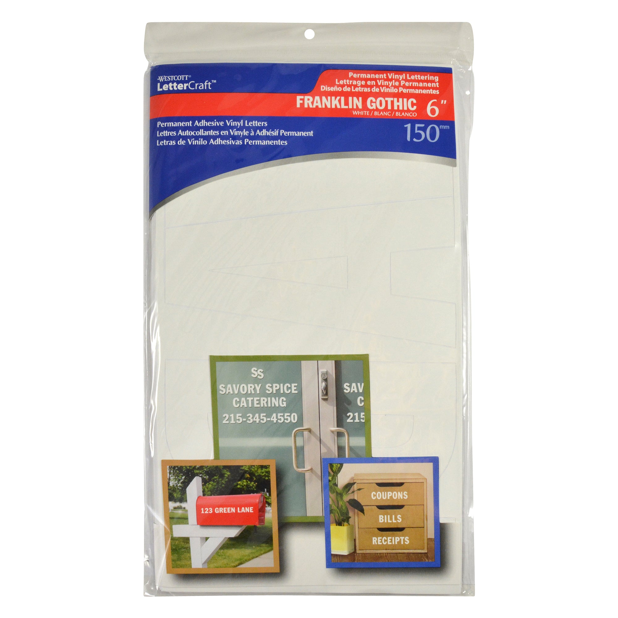 LetterCraft Permanent Vinyl Lettering, Franklin Gothic, 6-Inch, White