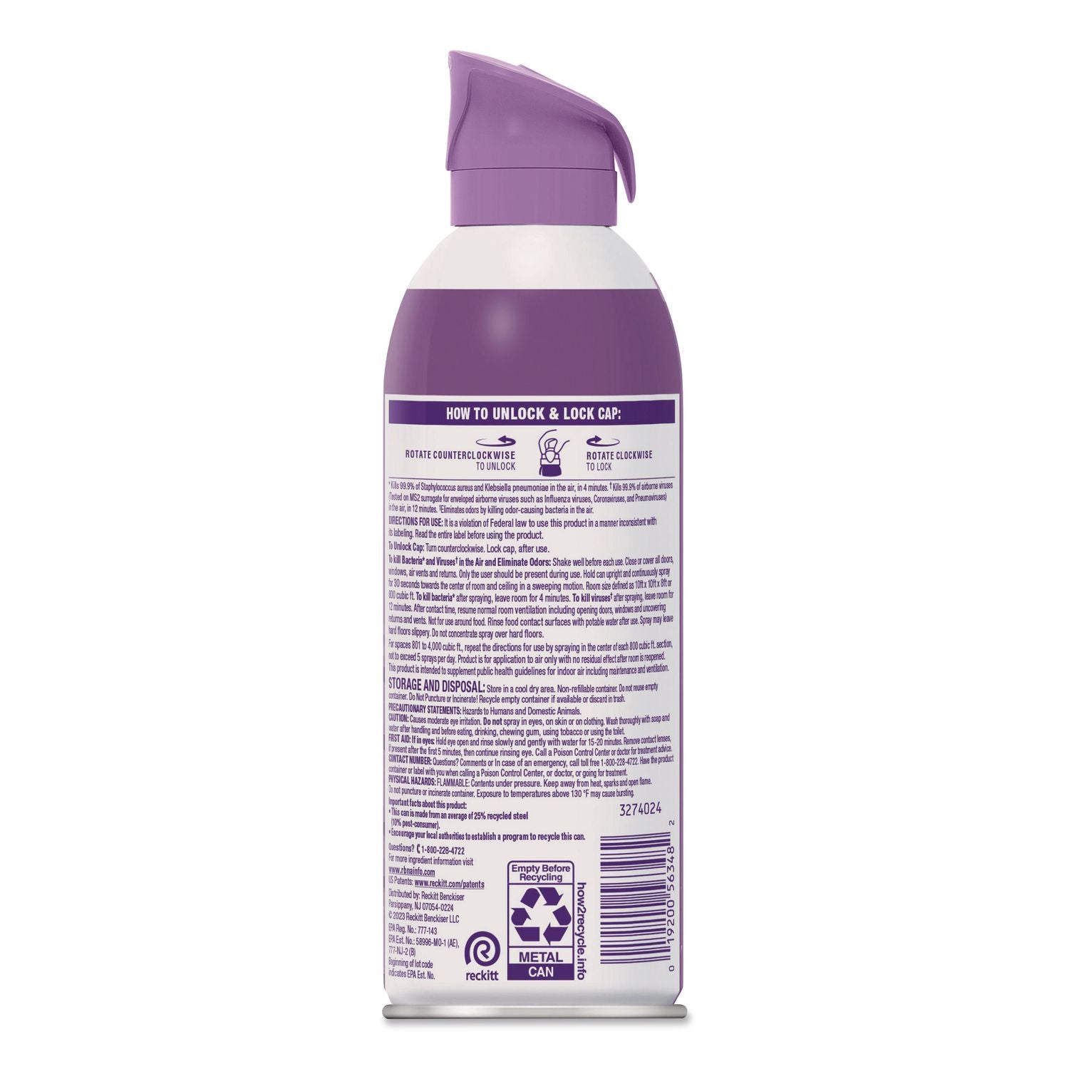 Air Sanitizer Spray, Lavender Sky Scent, 10 Oz Aerosol Spray, 6/Carton