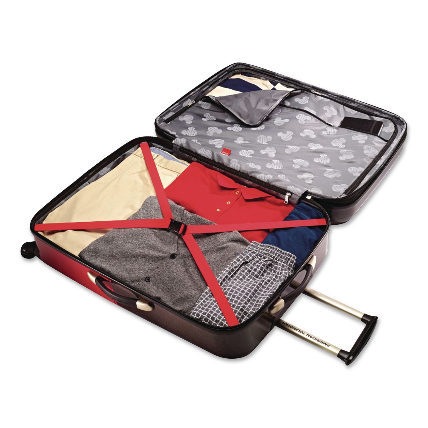 Disney Mickey Mouse Pants Large Hardside Spinner Suitcase, 12 X 19.8 X 31, Black/Red/Yellow