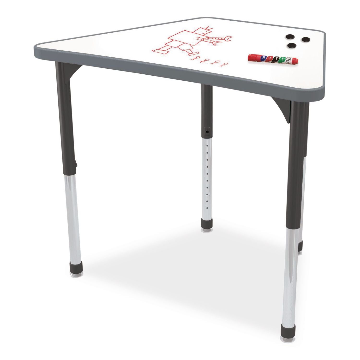 Hierarchy Beam Desk, 34.4" X 24" X 18" To 29", White Porcelain Steel With Black Legs, Ships In Two Boxes (Worksurface/Legs)