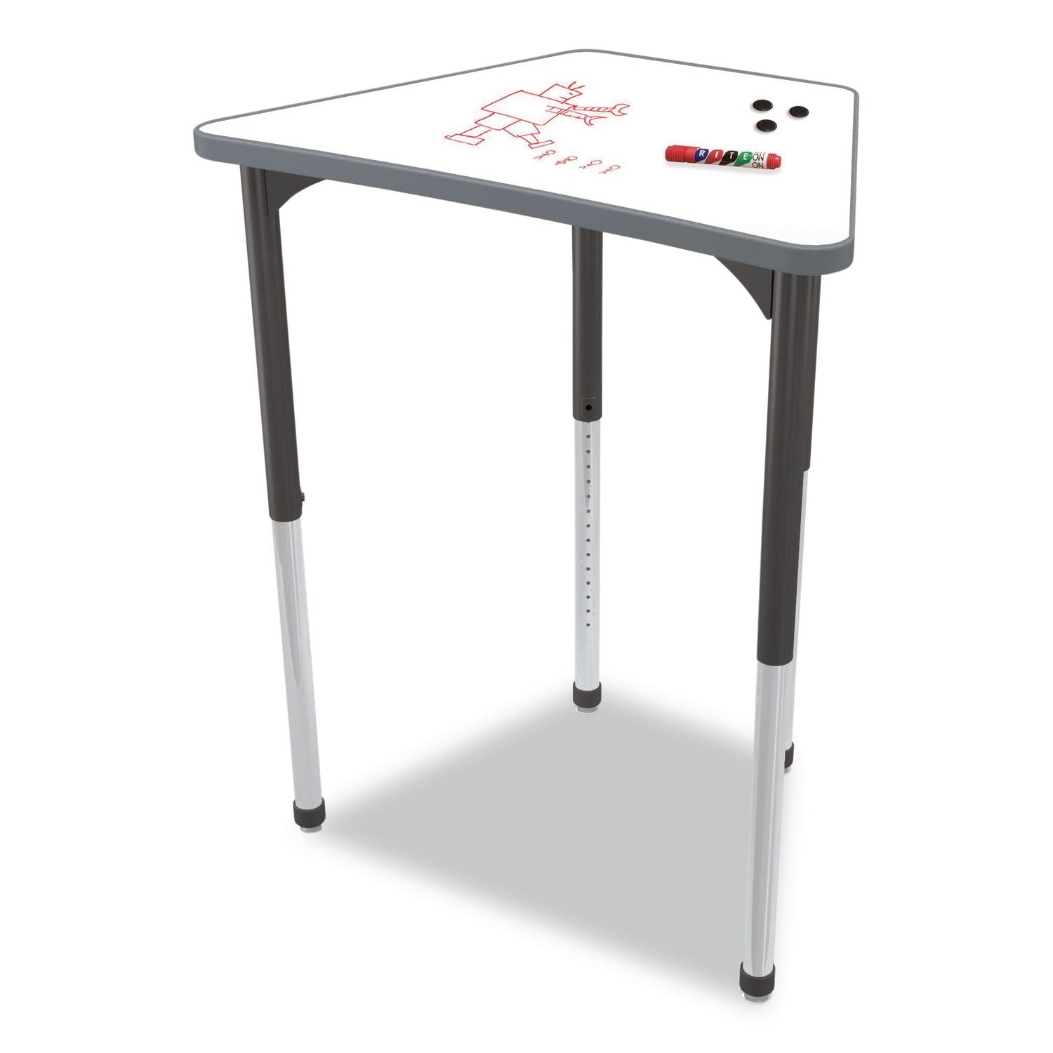 Hierarchy Beam Desk, 34.4" X 24" X 18" To 29", White Porcelain Steel With Black Legs, Ships In Two Boxes (Worksurface/Legs)