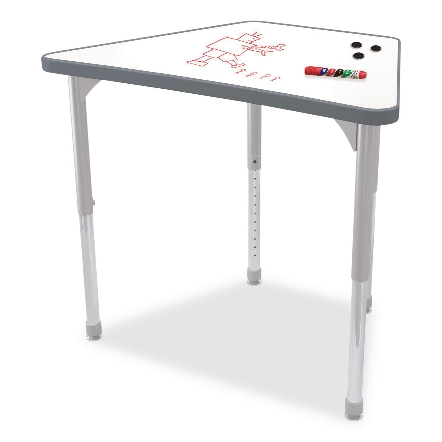 Hierarchy Beam Desk, 34.4" X 24" X 18" To 29", White Porcelain Steel With Platinum Legs, Ships In Two Boxes (Worksurface/Legs)