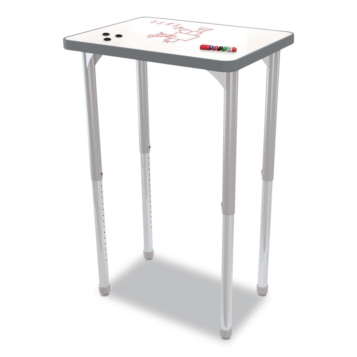 Hierarchy Rectangle Desk, 26" X 20" X 18" To 29", White Porcelain Steel Top/Platinum Legs