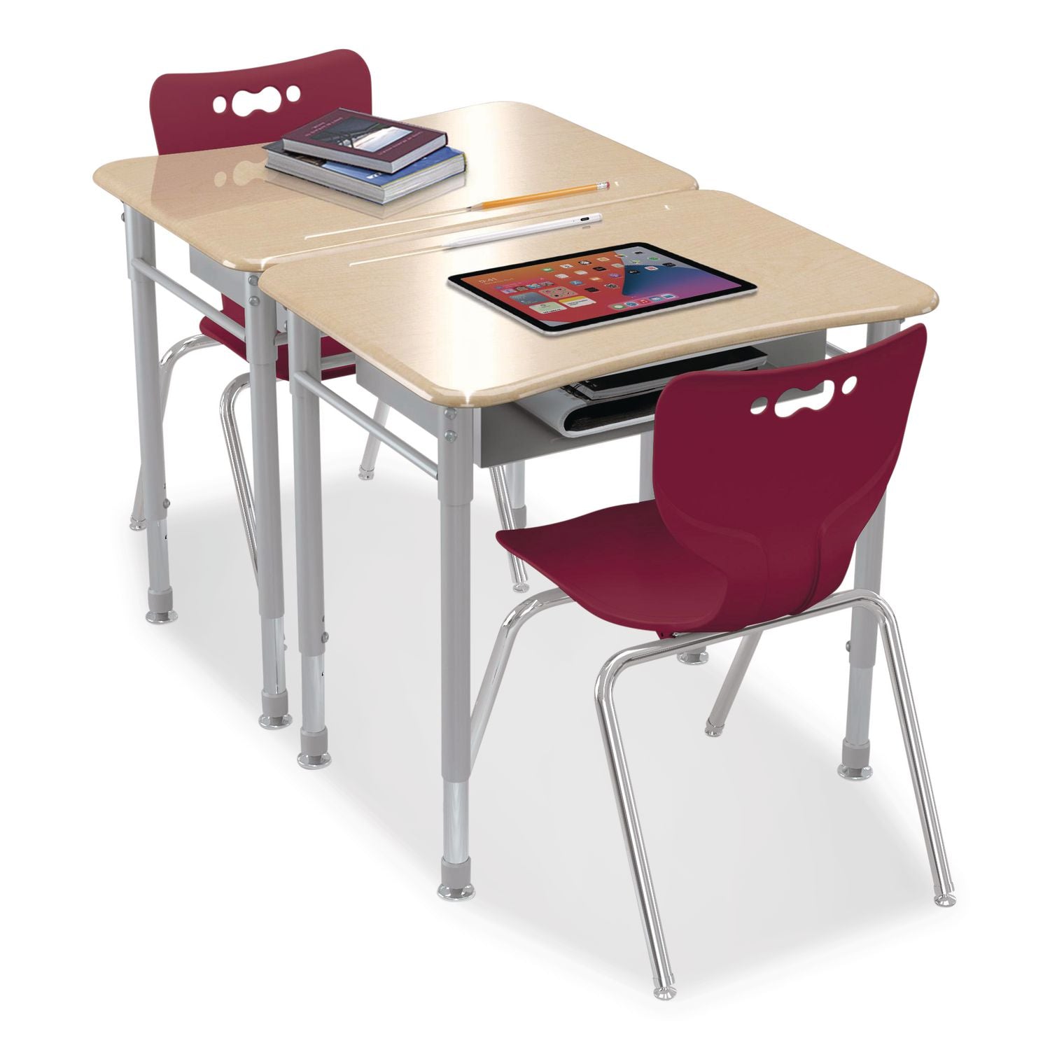 Astute Hard Plastic Desk, 26" X 19.3" X 23.1" To 33.1", Fusion Maple, 2/Carton
