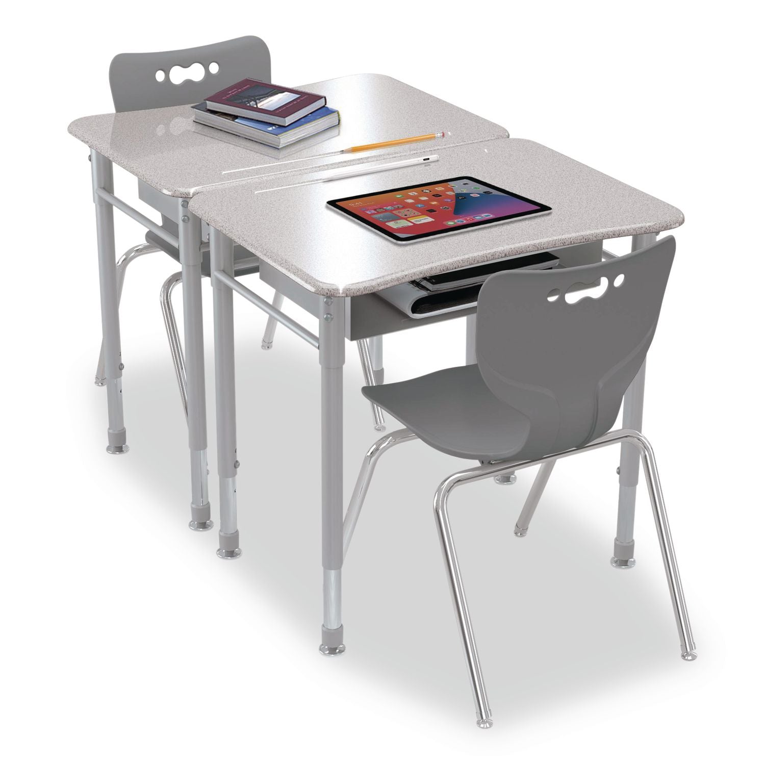 Astute Hard Plastic Desk, 26" X 19.3" X 23.1" To 33.1", Gray Nebula, 2/Carton