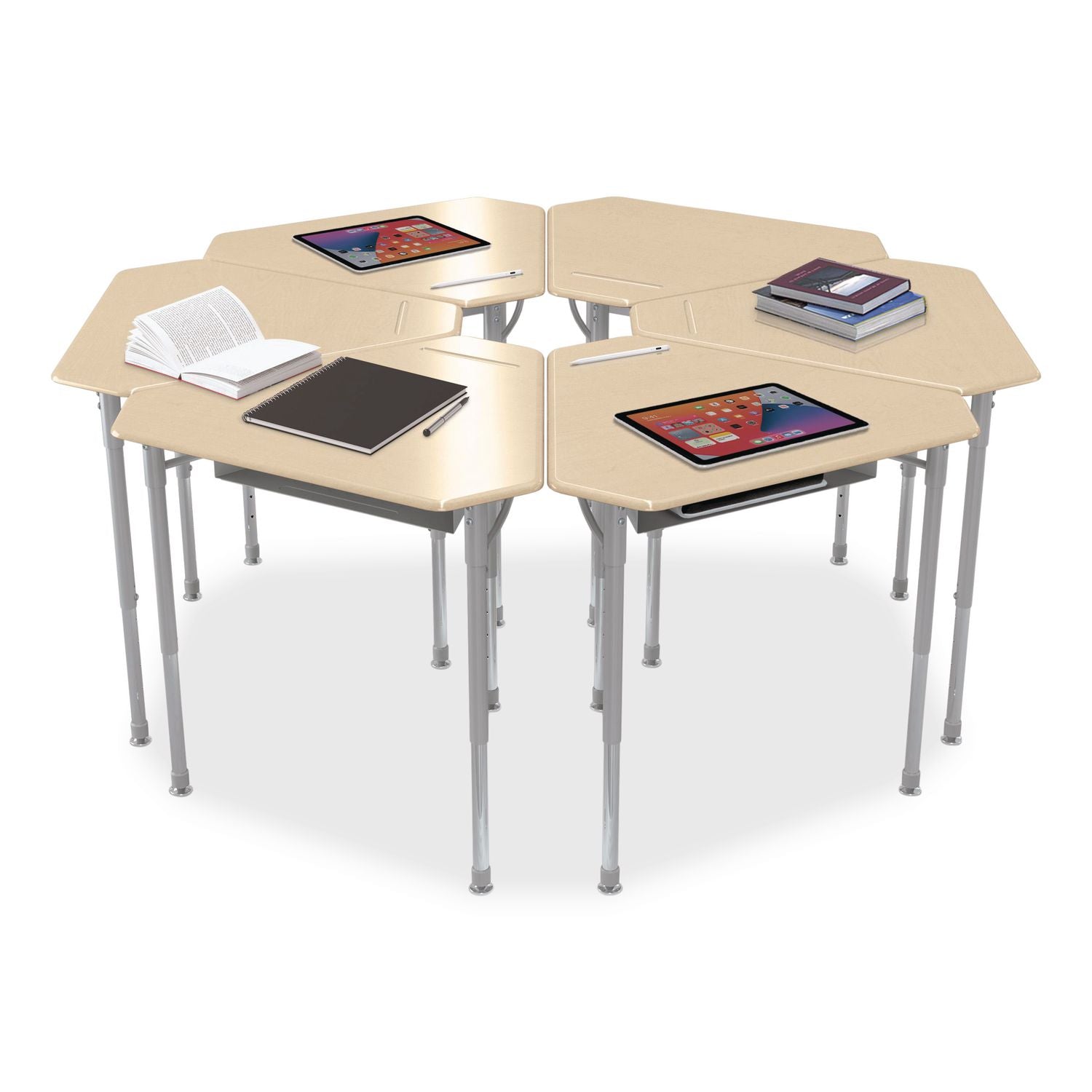 Astute Hard Plastic Desk, 33.8" X 29.8" X 23.1" To 33.1", Fusion Maple, 2/Carton