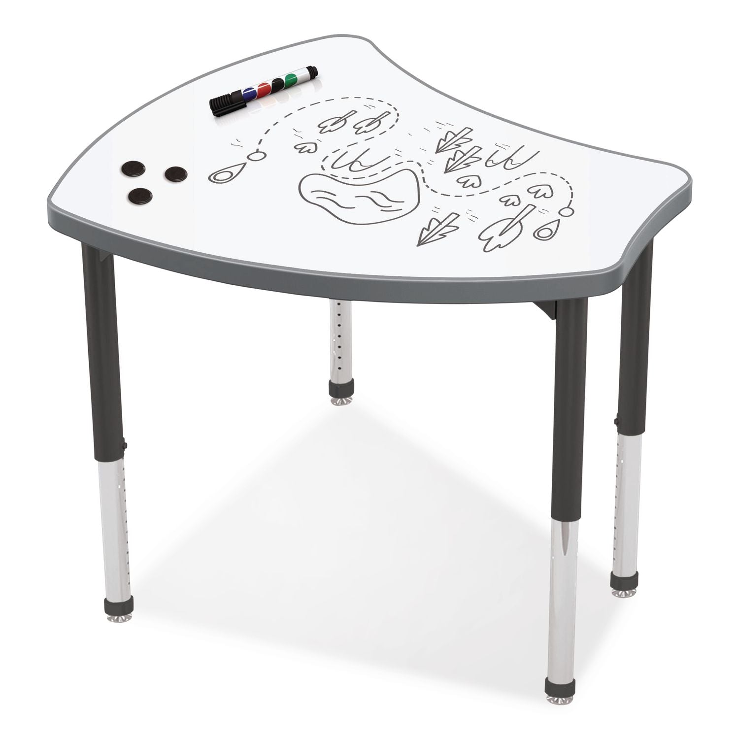 Hierarchy Shapes Desk, 30" X 25.8" X 18" To 29", White Dry Erase/Black Legs, Ships In Two Boxes (Worksurface And Legs)