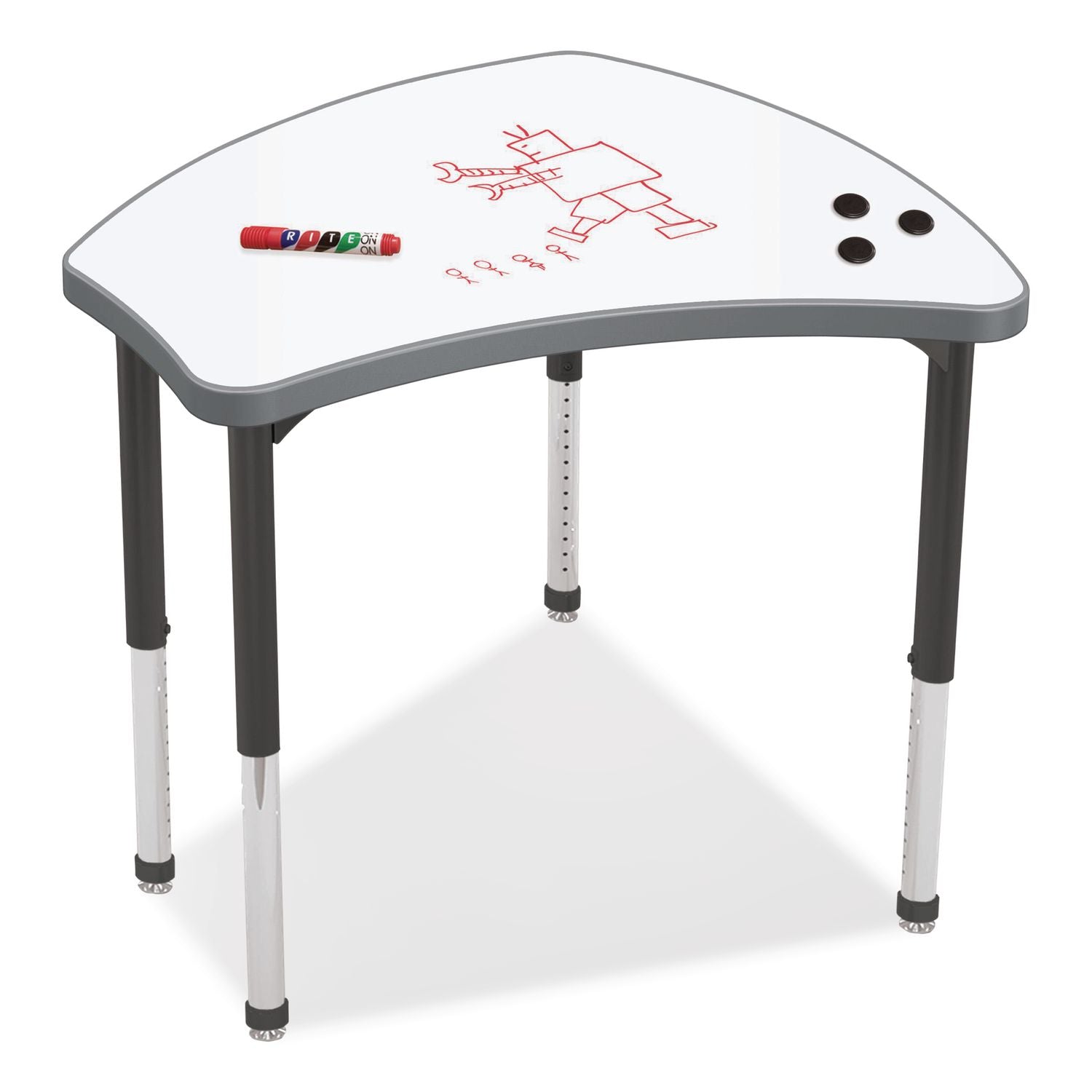 Hierarchy Shapes Desk, 30" X 25.8" X 18" To 29", White Dry Erase/Black Legs, Ships In Two Boxes (Worksurface And Legs)