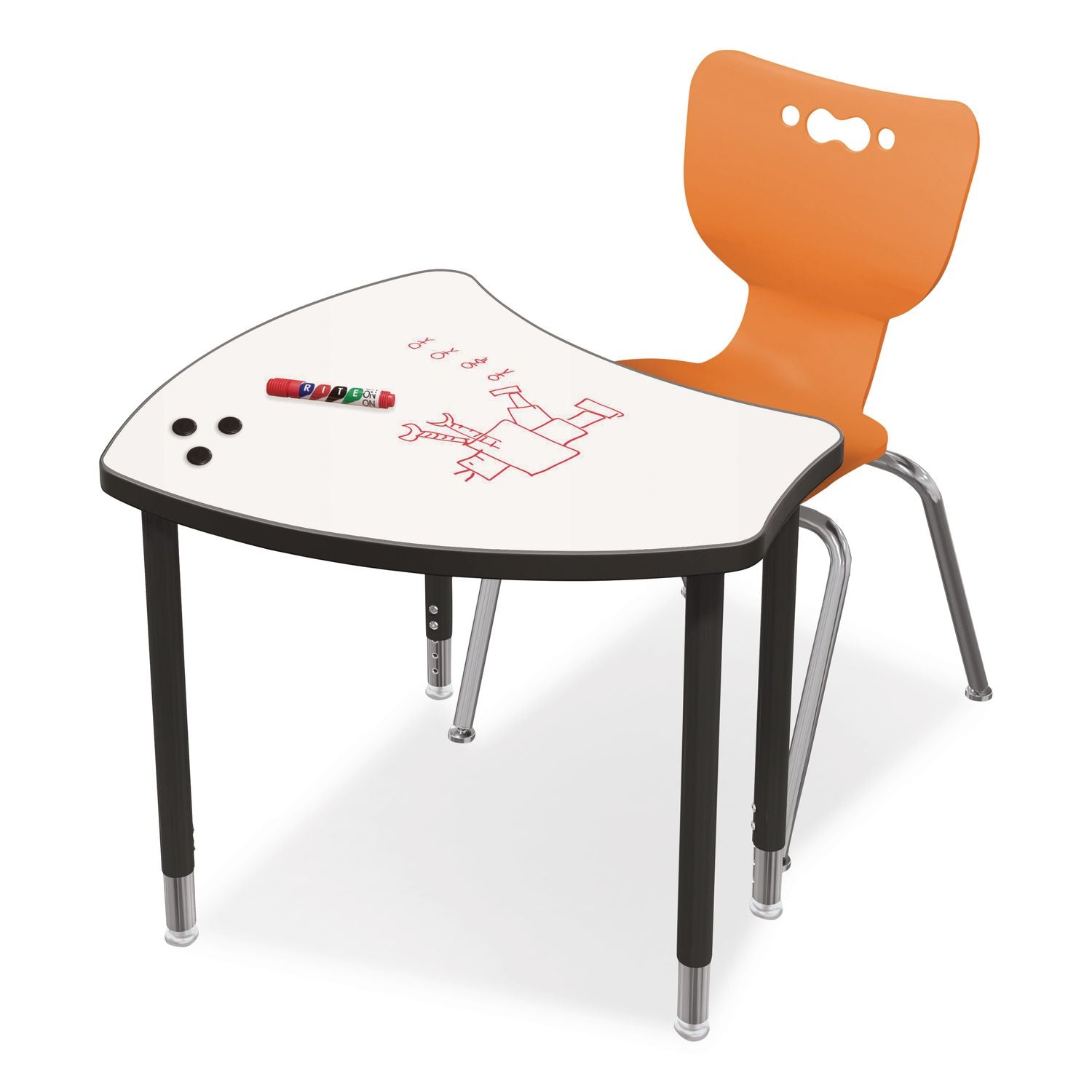 Hierarchy Shapes Desk, 30" X 25.8" X 18" To 29", White Dry Erase/Black Legs, Ships In Two Boxes (Worksurface And Legs)
