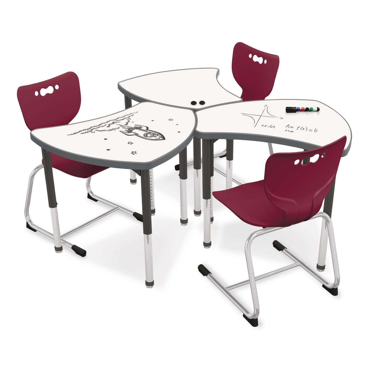 Hierarchy Shapes Desk, 30" X 25.8" X 18" To 29", White Dry Erase/Black Legs, Ships In Two Boxes (Worksurface And Legs)