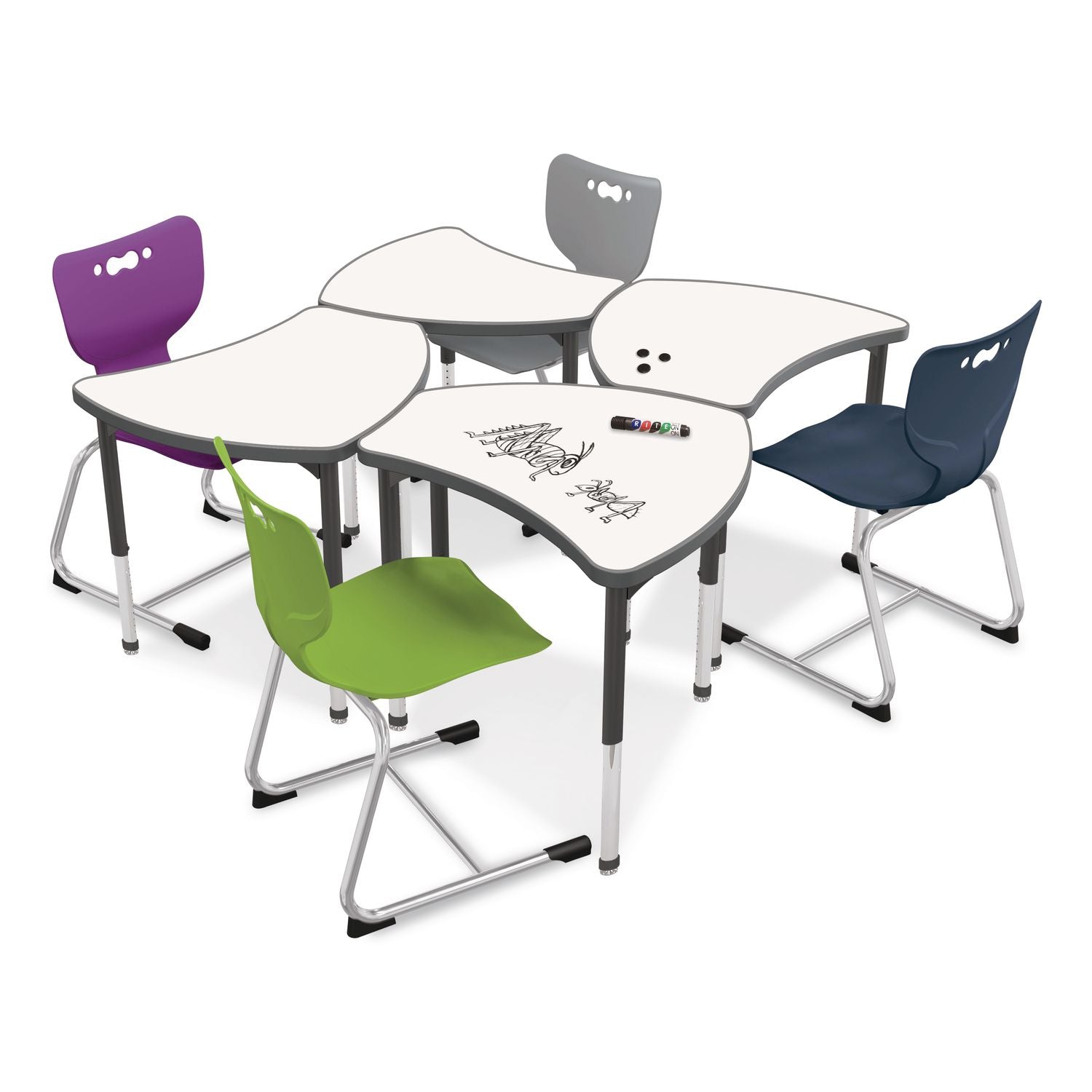 Hierarchy Shapes Desk, 30" X 25.8" X 18" To 29", White Dry Erase/Black Legs, Ships In Two Boxes (Worksurface And Legs)