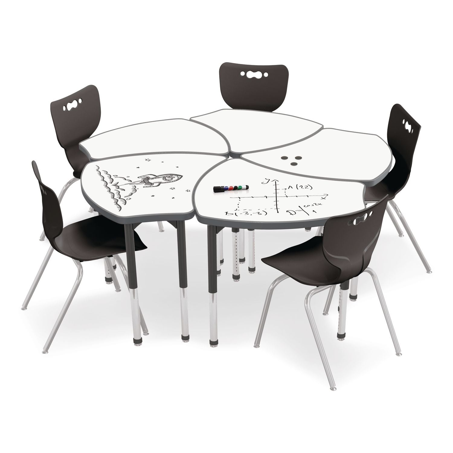 Hierarchy Shapes Desk, 30" X 25.8" X 18" To 29", White Dry Erase/Black Legs, Ships In Two Boxes (Worksurface And Legs)